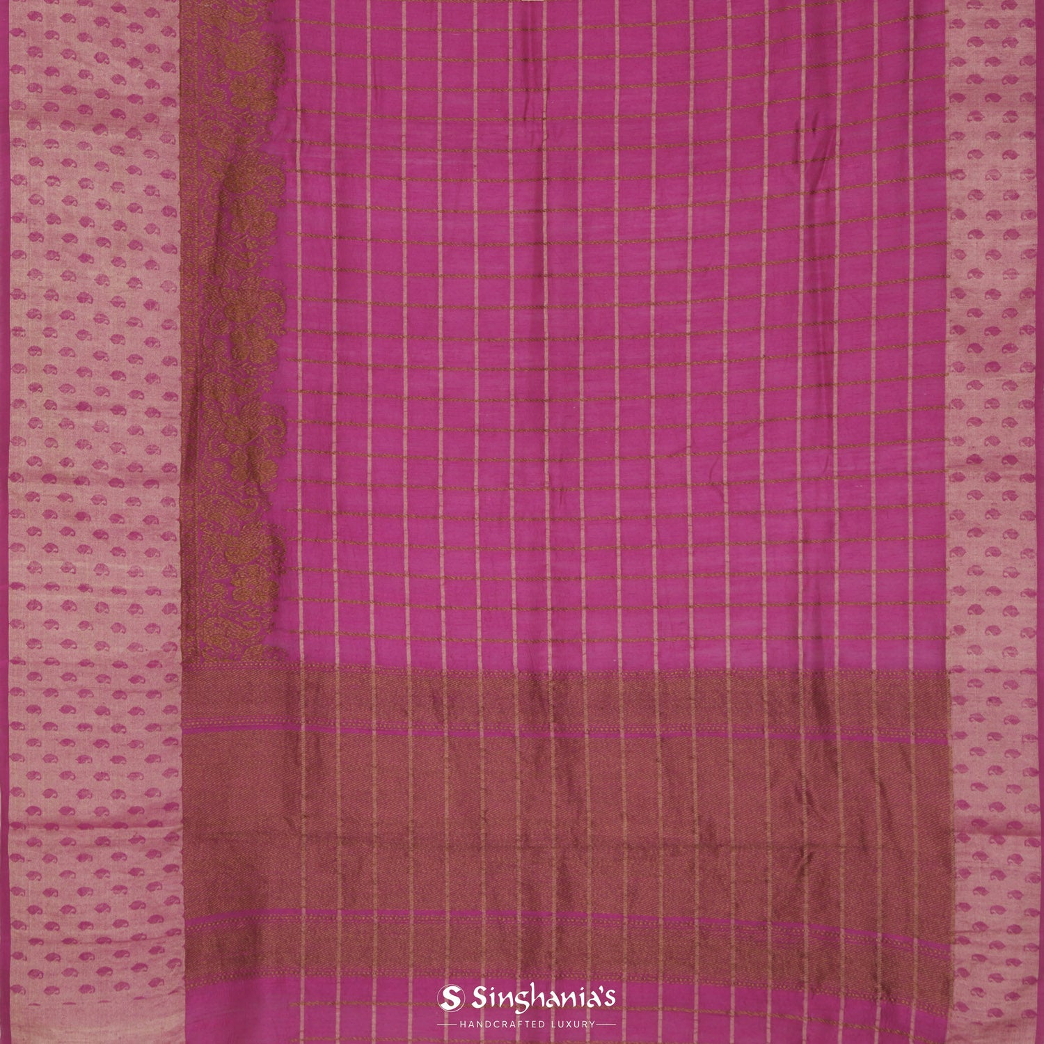 Rani Pink Matka Saree With Banarasi Weaving
