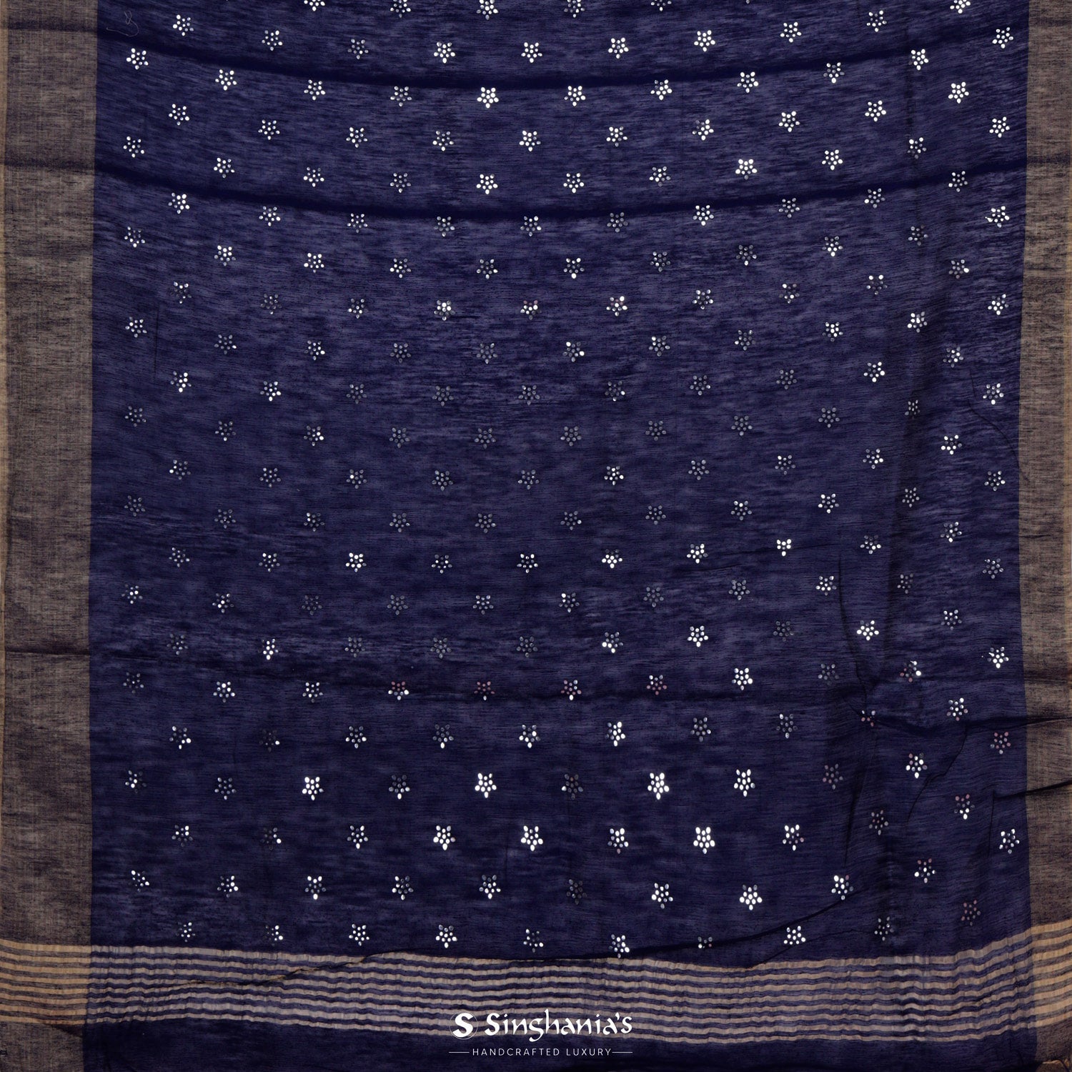 Space Cadet Blue Linen Saree With Floral Foil Print