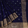 Space Cadet Blue Linen Saree With Floral Foil Print