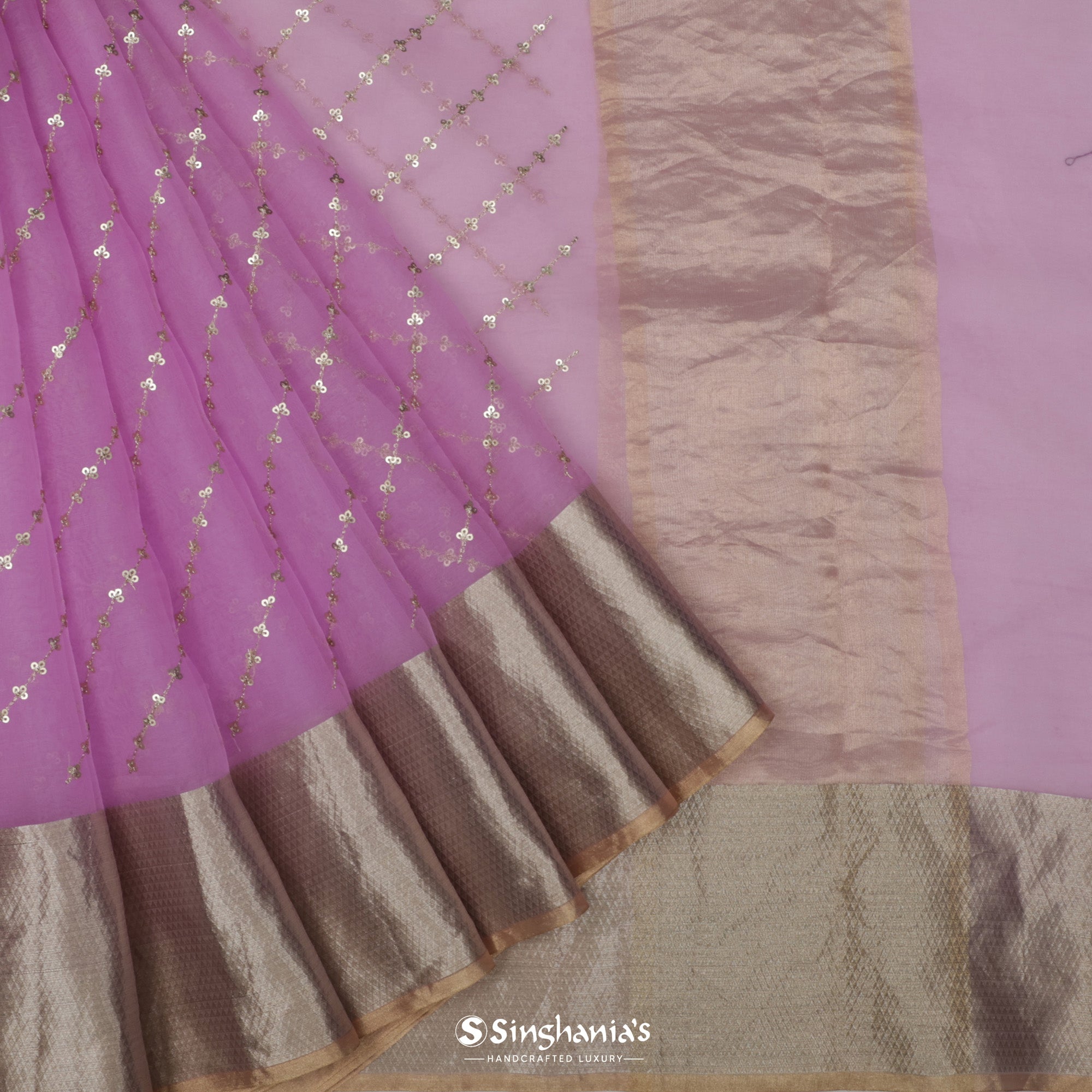 Orchid Purple Organza Saree With Embroidery