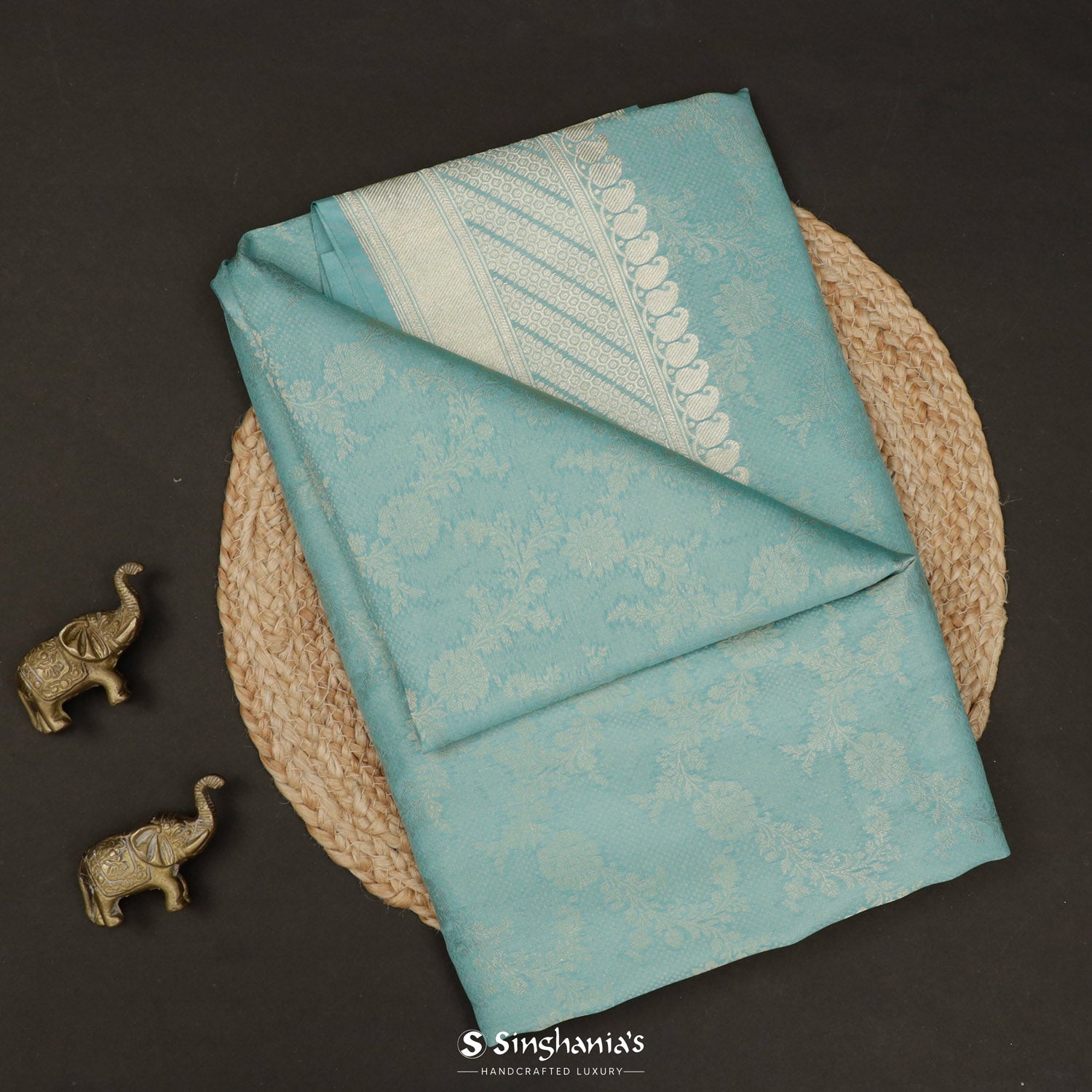 Pale Light Blue Silk Saree With Banarasi Weaving