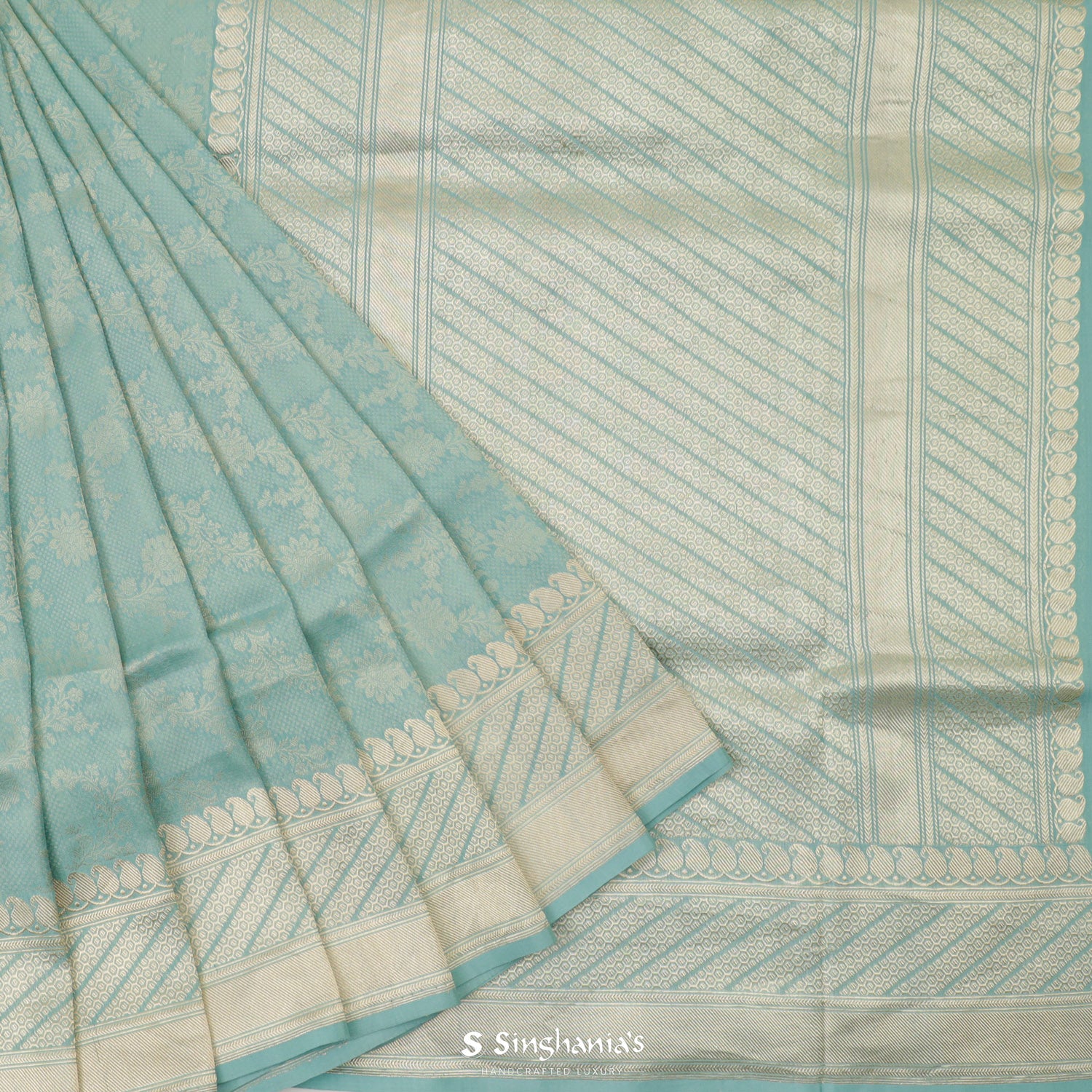 Pale Light Blue Silk Saree With Banarasi Weaving