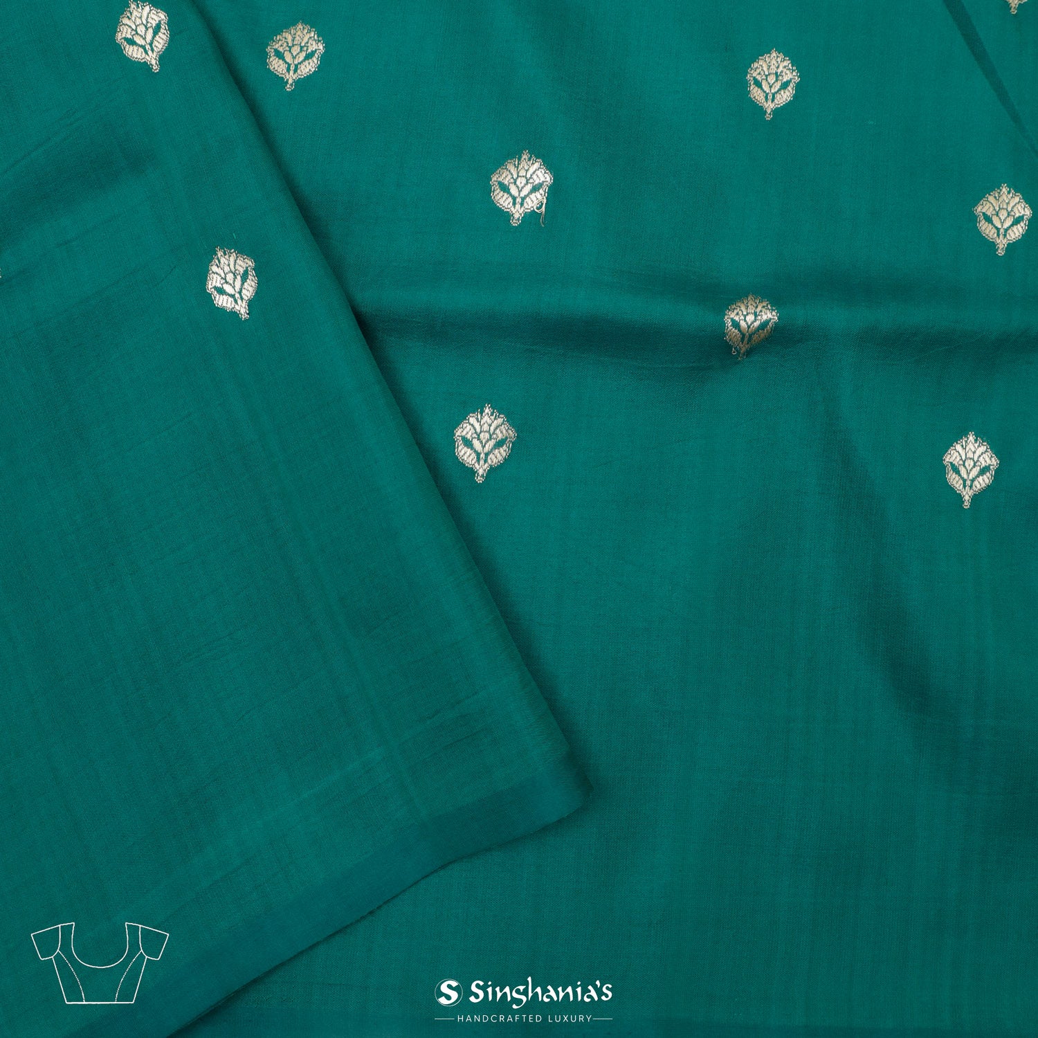 Teal Blue Silk Saree With Banarasi Weaving