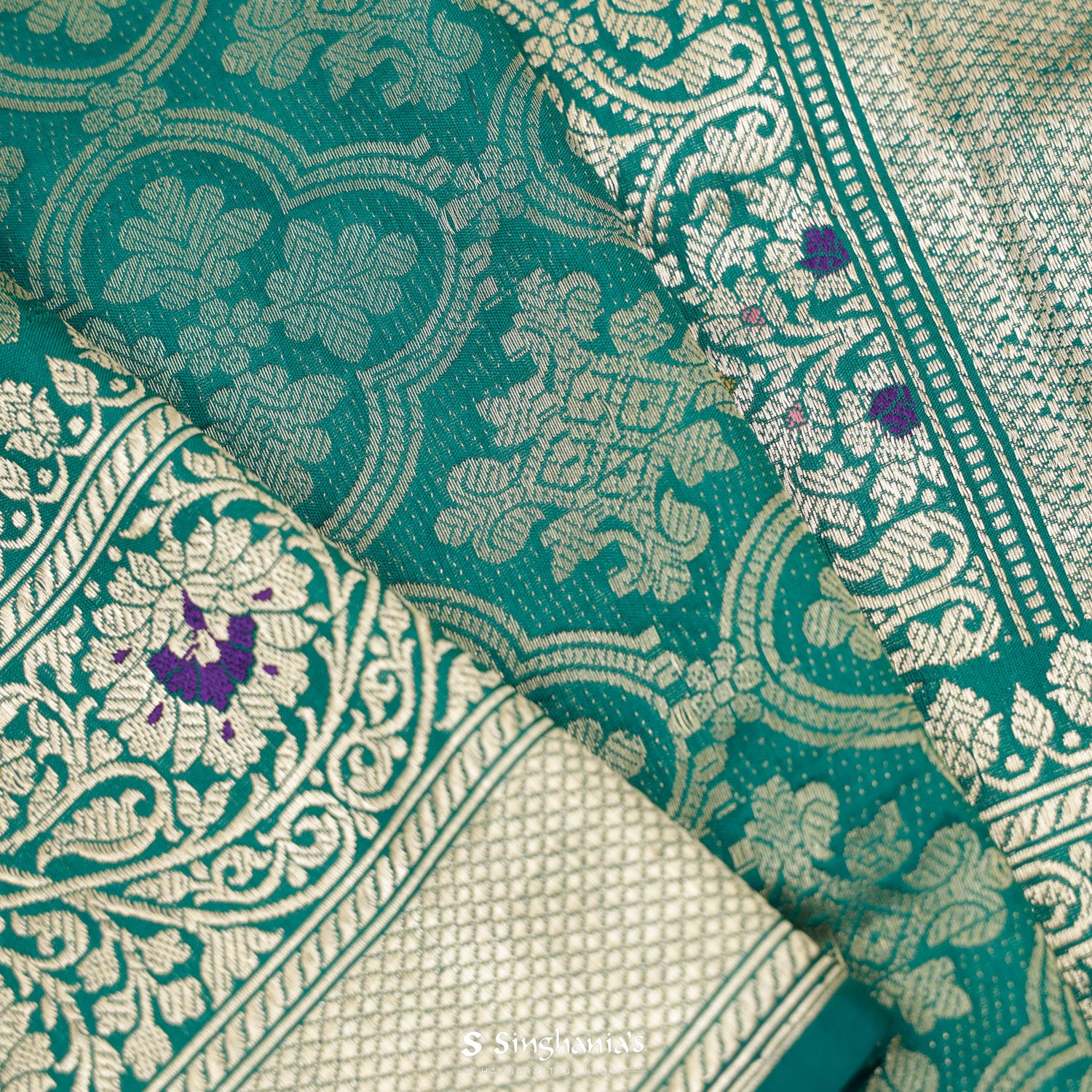 Teal Blue Silk Saree With Banarasi Weaving