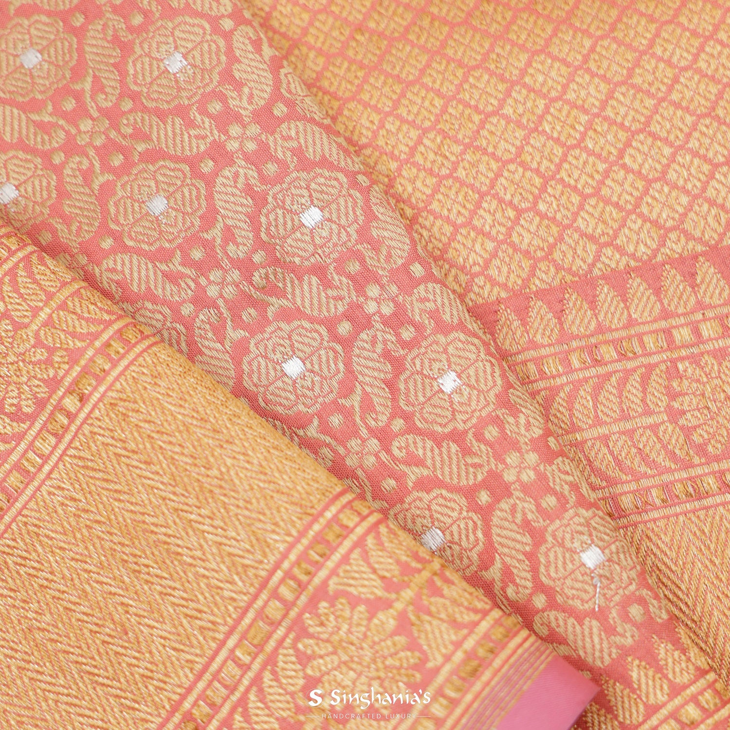 Peach Pink Silk Saree With Banarasi Weaving