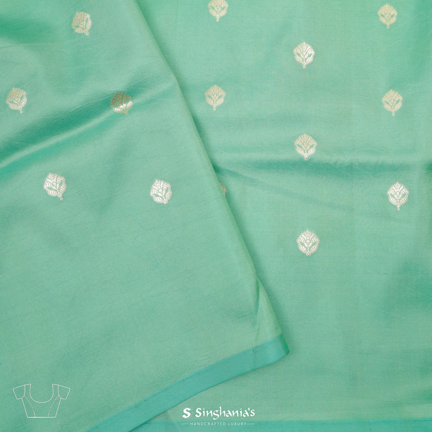 Sea Green Silk Saree With Banarasi Weaving