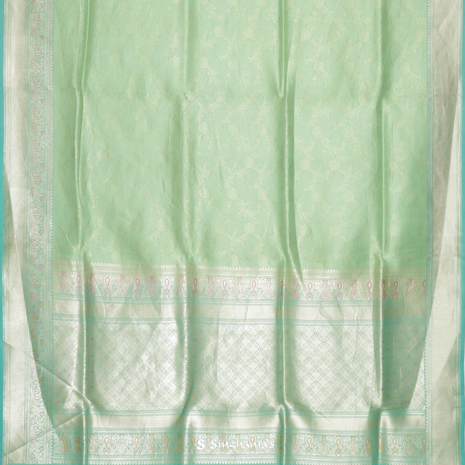 Sea Green Silk Saree With Banarasi Weaving