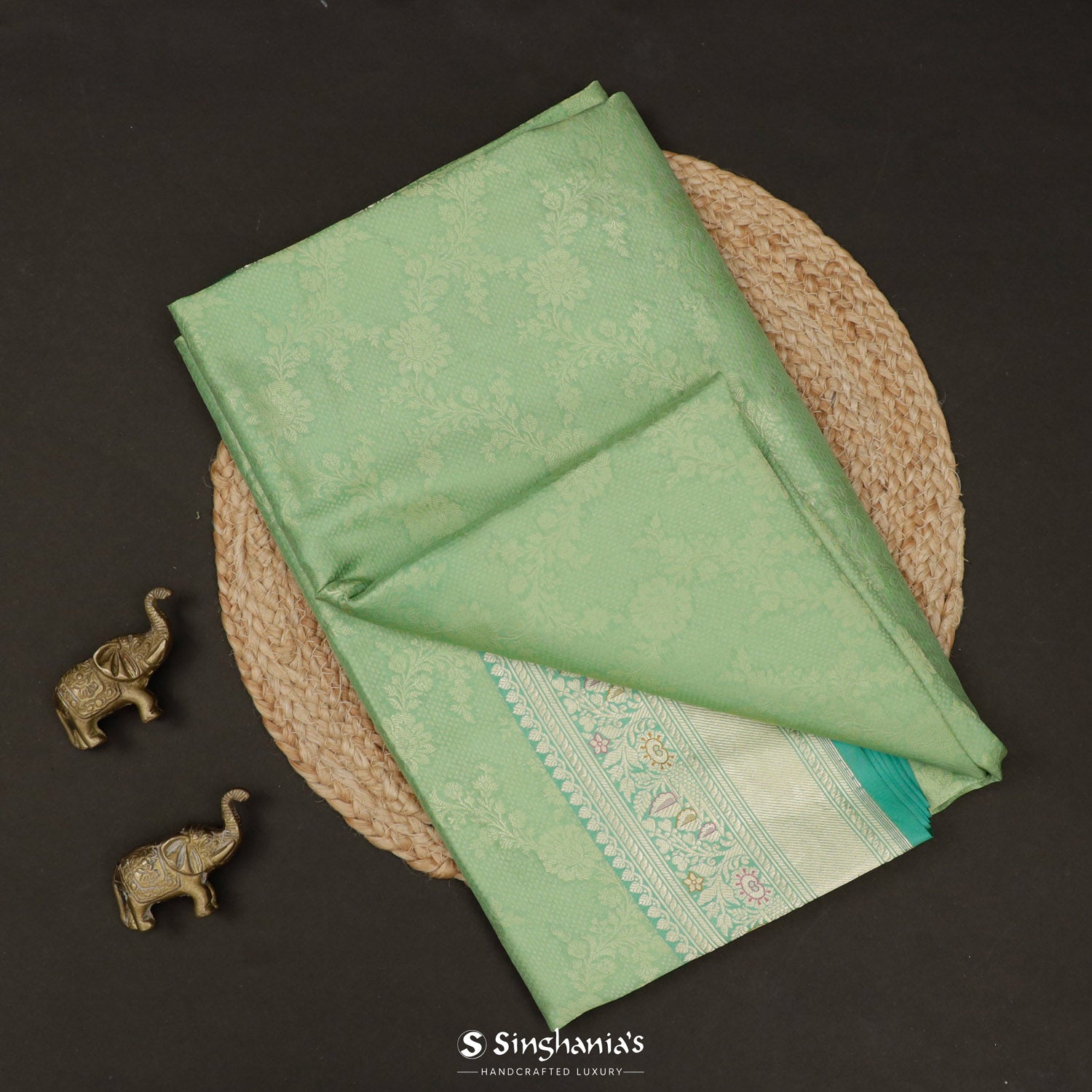 Sea Green Silk Saree With Banarasi Weaving