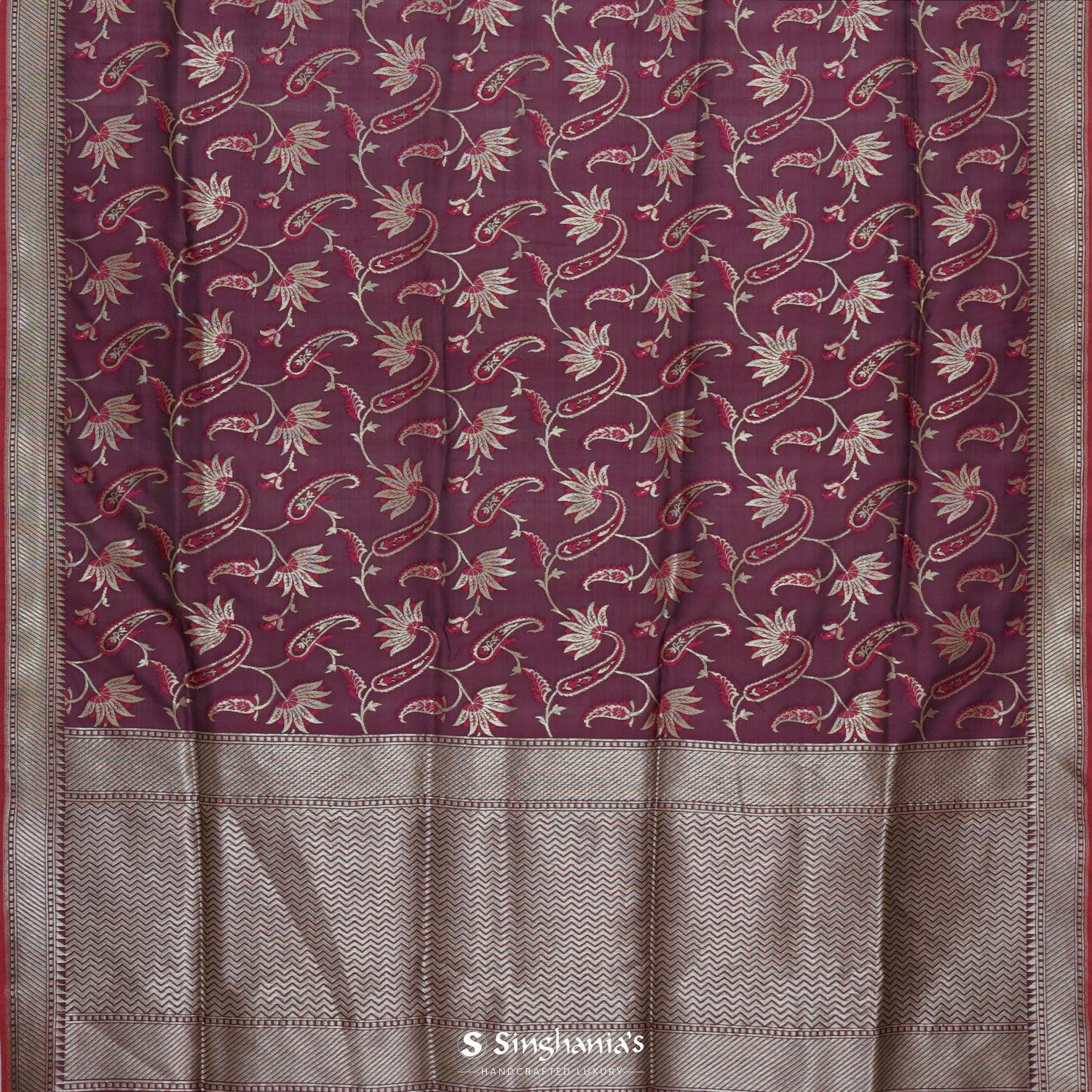 Wine Purple Silk Saree With Banarasi Weaving