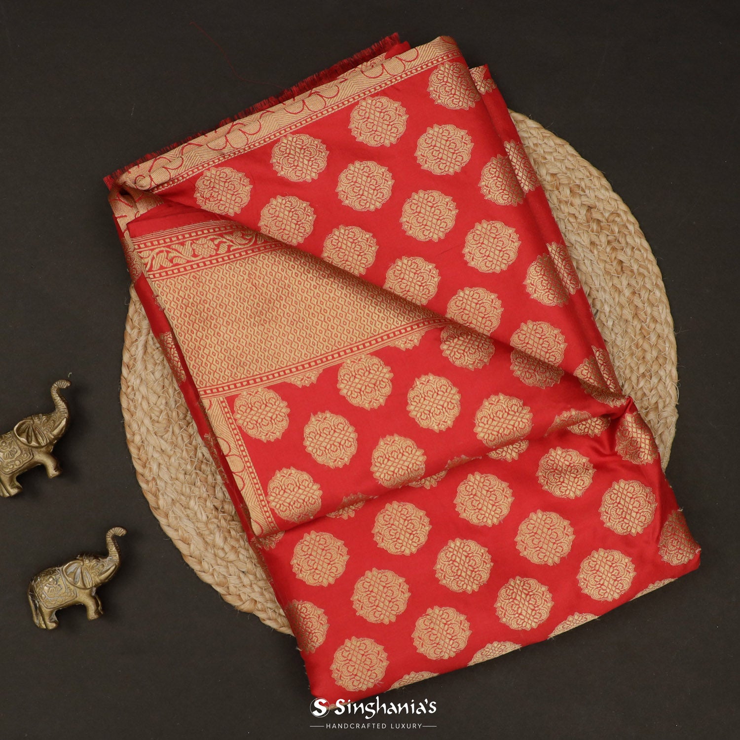 Husker Red Silk Saree With Banarasi Weaving