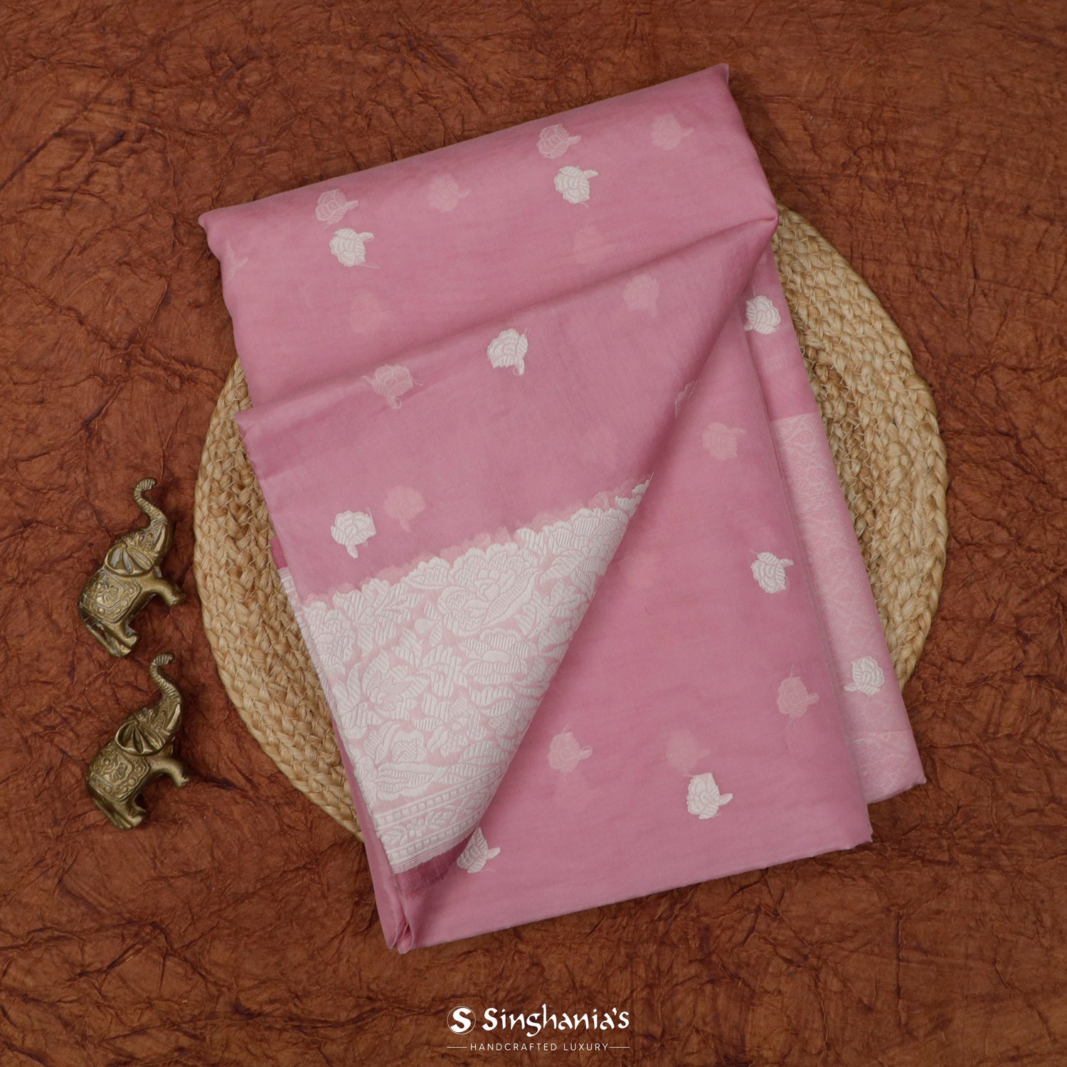 Valentine Pink Organza Saree With Banarasi Weaving