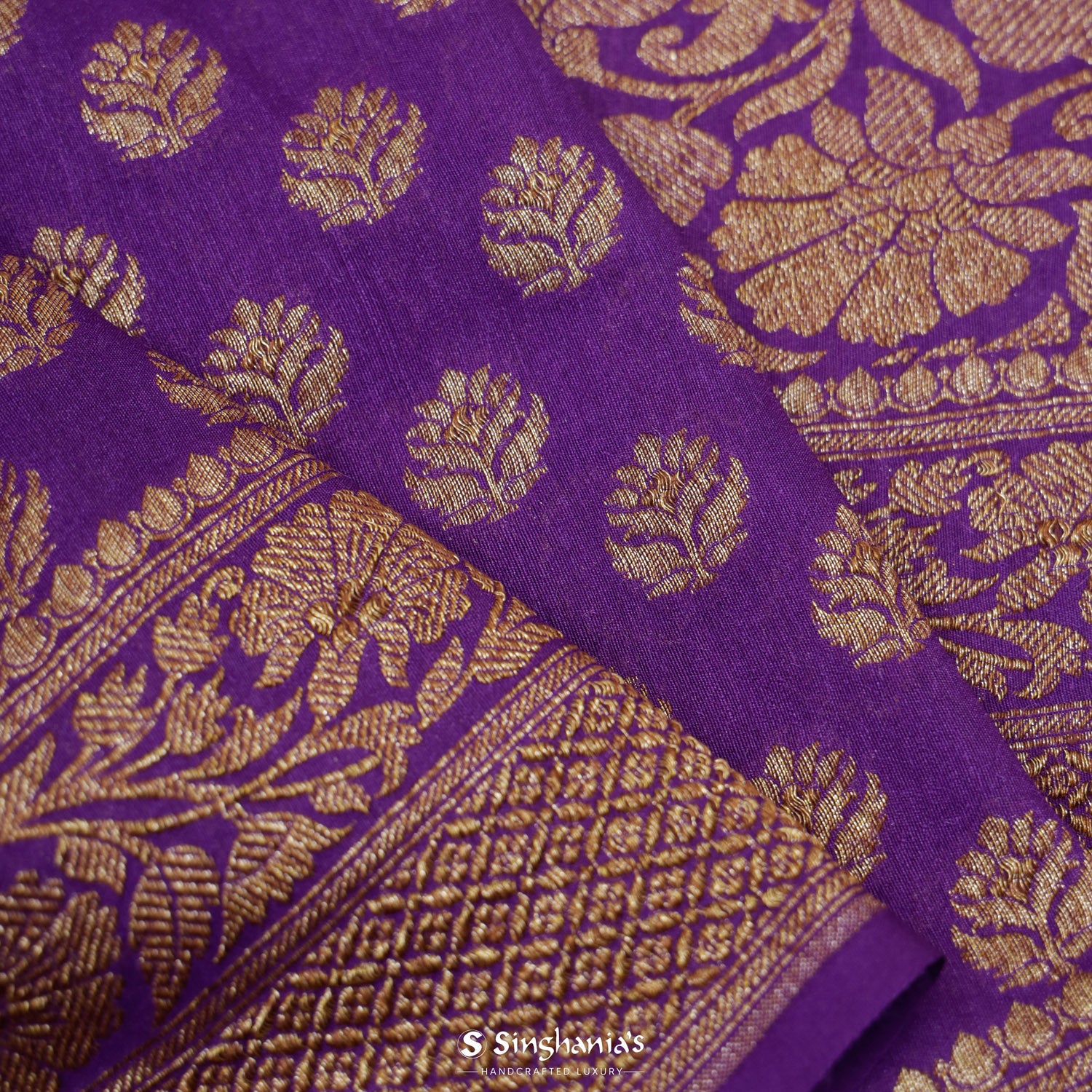 Tacao Purple Moonga Saree With Banarasi Weaving