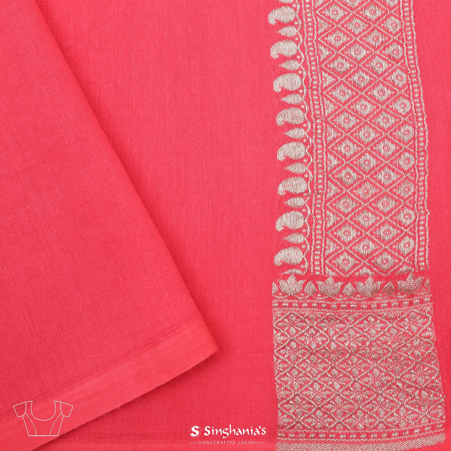 Cheerful Red Moonga Saree With Banarasi Weaving