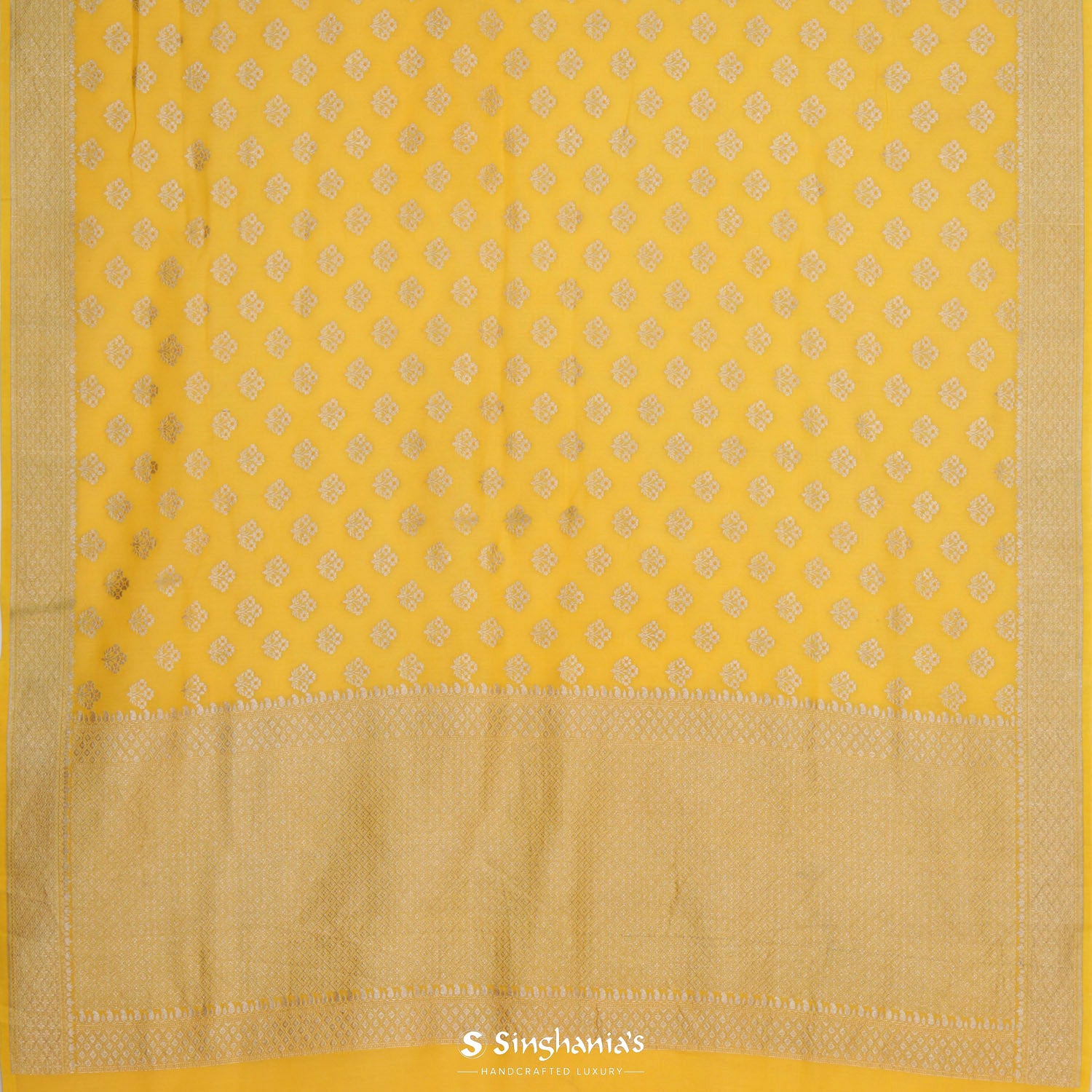 Colza Yellow Moonga Saree With Banarasi Weaving