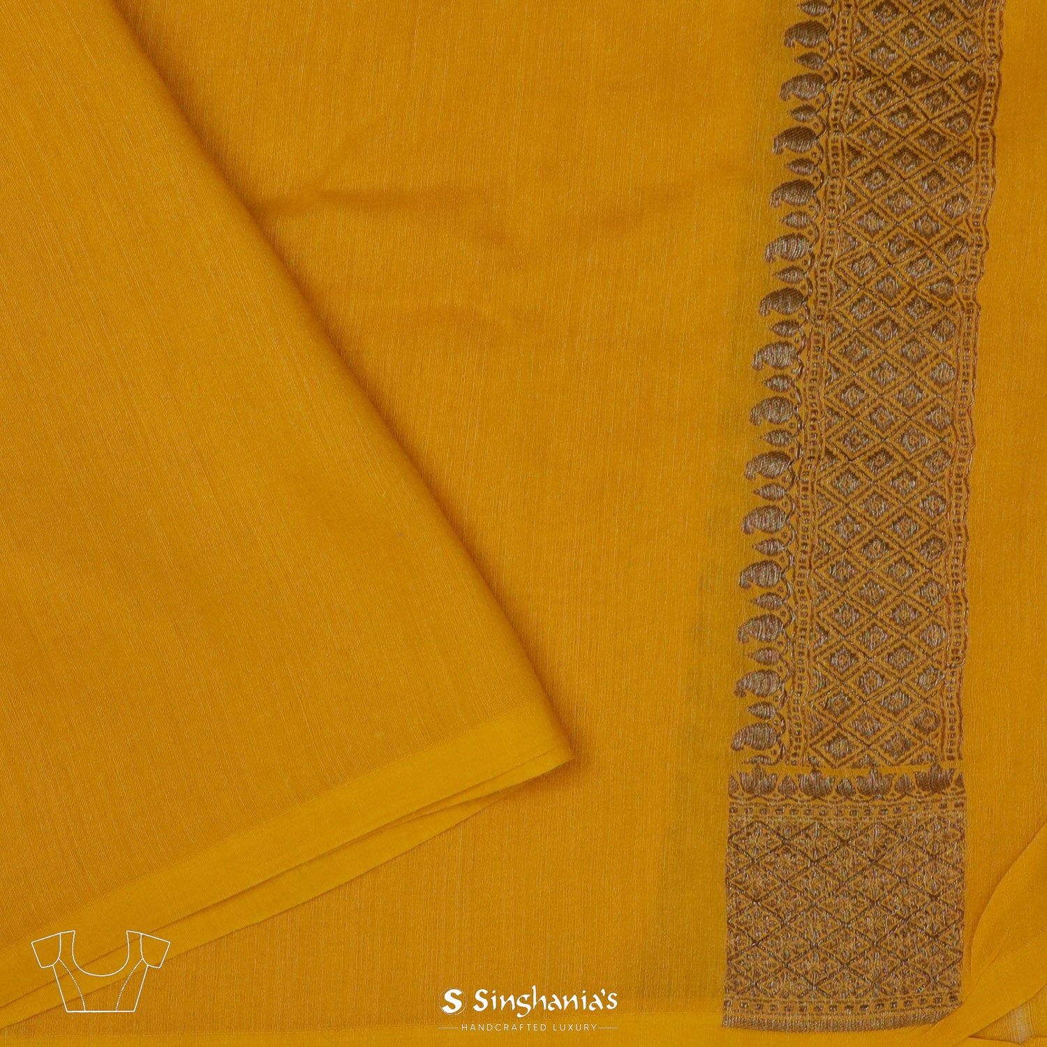 Daffodil Yellow Moonga Saree With Banarasi Weaving