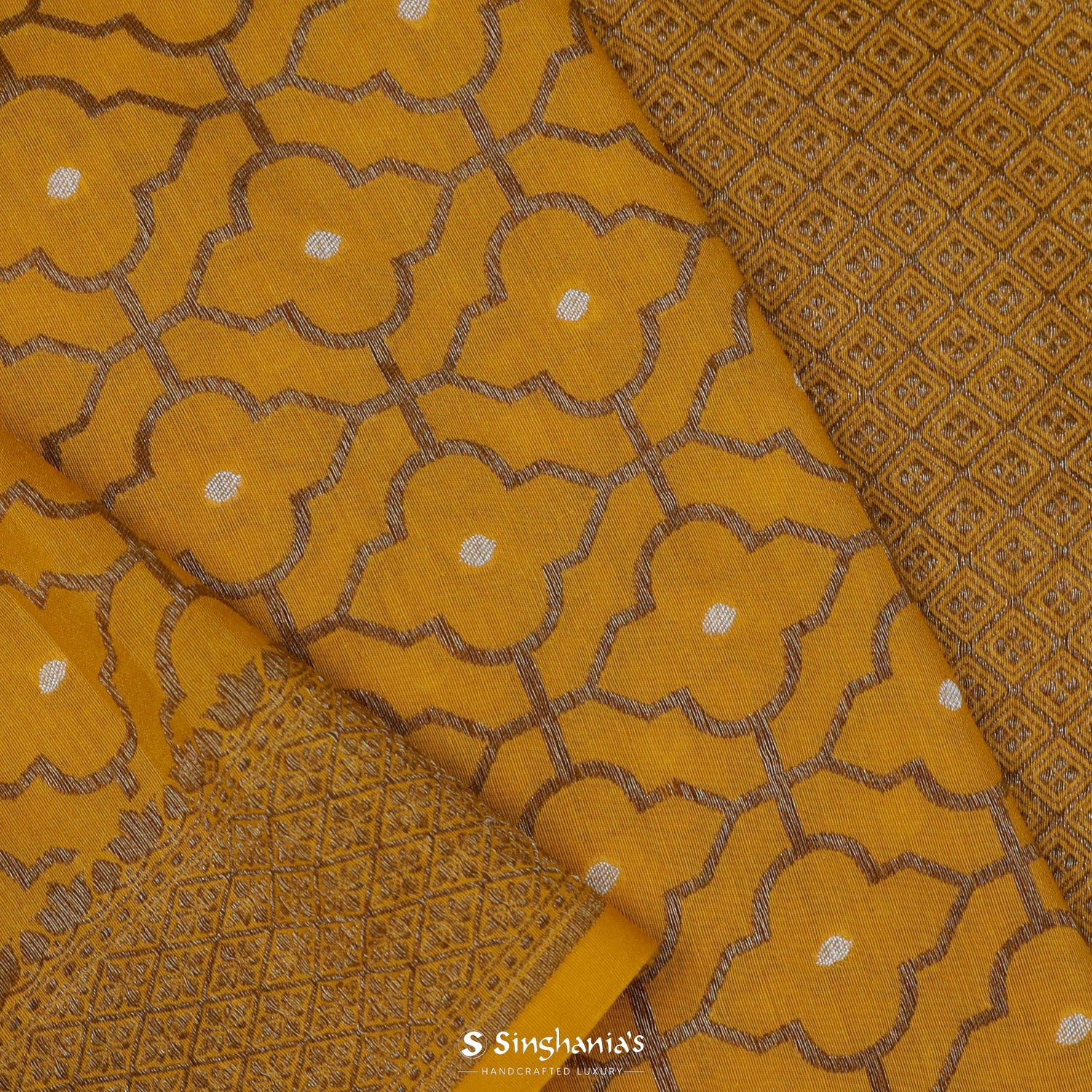 Daffodil Yellow Moonga Saree With Banarasi Weaving