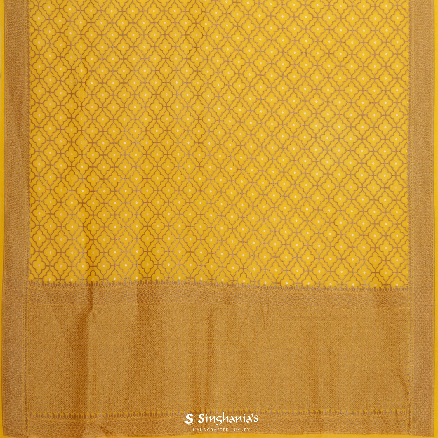 Daffodil Yellow Moonga Saree With Banarasi Weaving