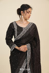 Classic Black Organza Designer Saree With Floral Embroidery