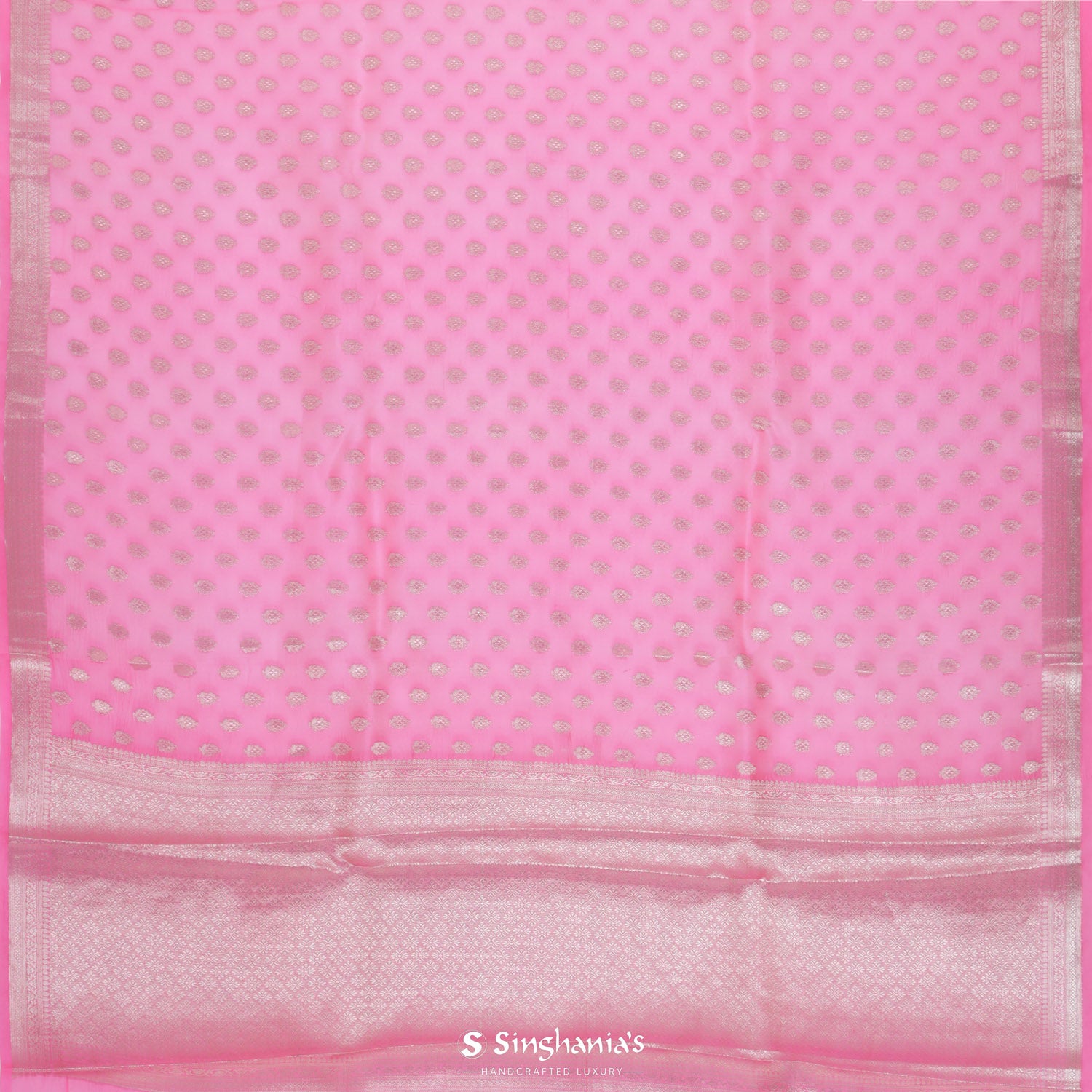 Dark Flamingo Organza Saree With Banarasi Weaving