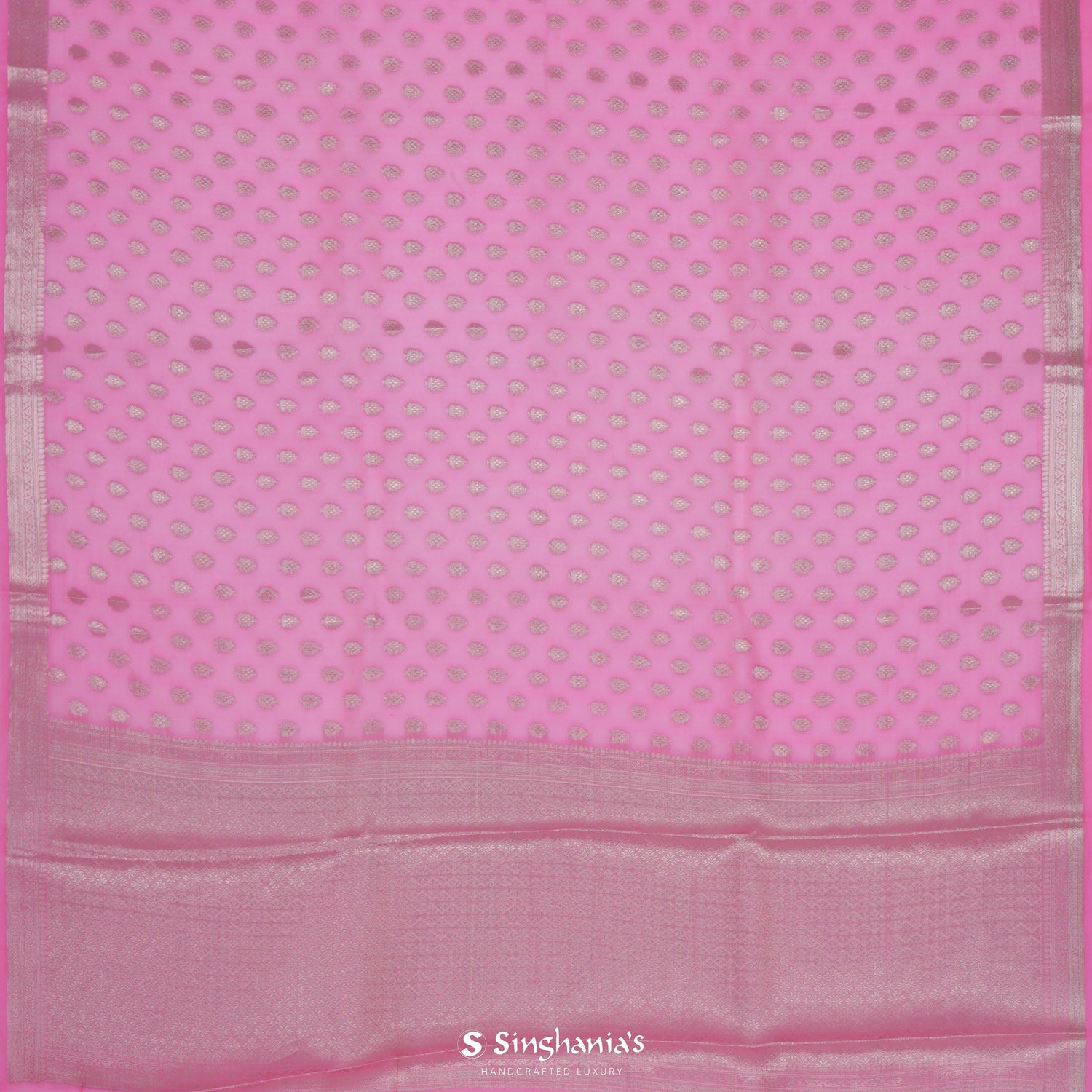 Light Deep Pink Organza Saree With Banarasi Weaving
