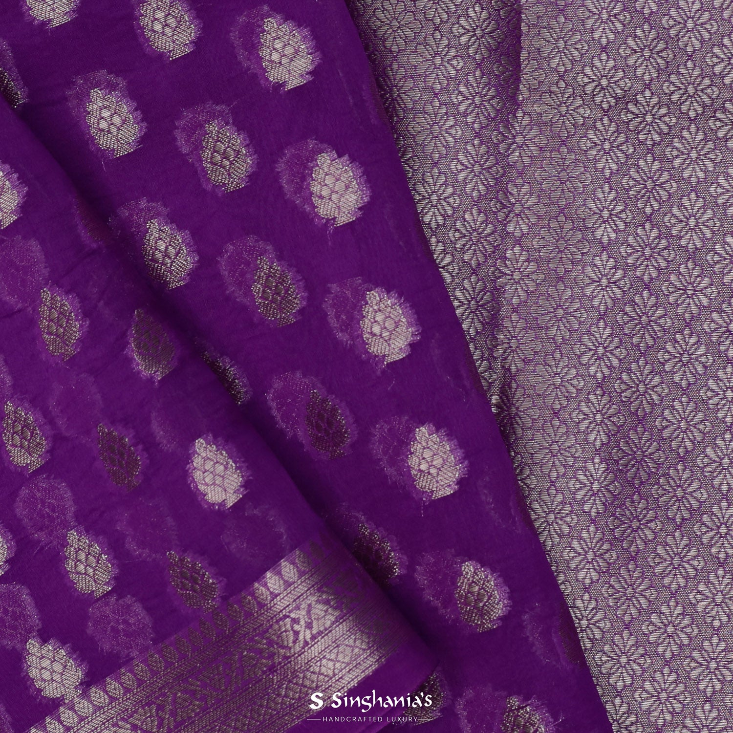 Dark Violet Organza Saree With Banarasi Weaving