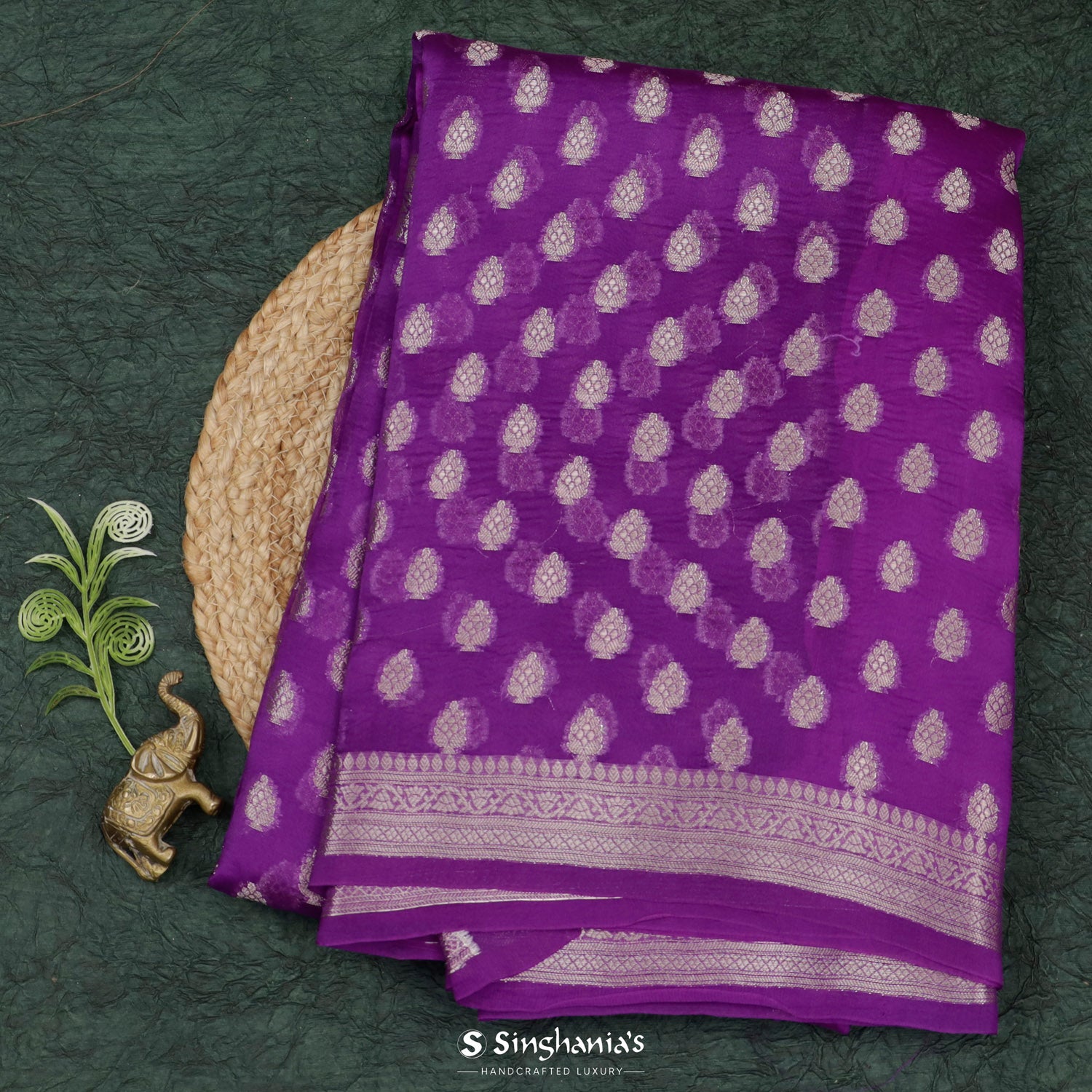 Dark Violet Organza Saree With Banarasi Weaving