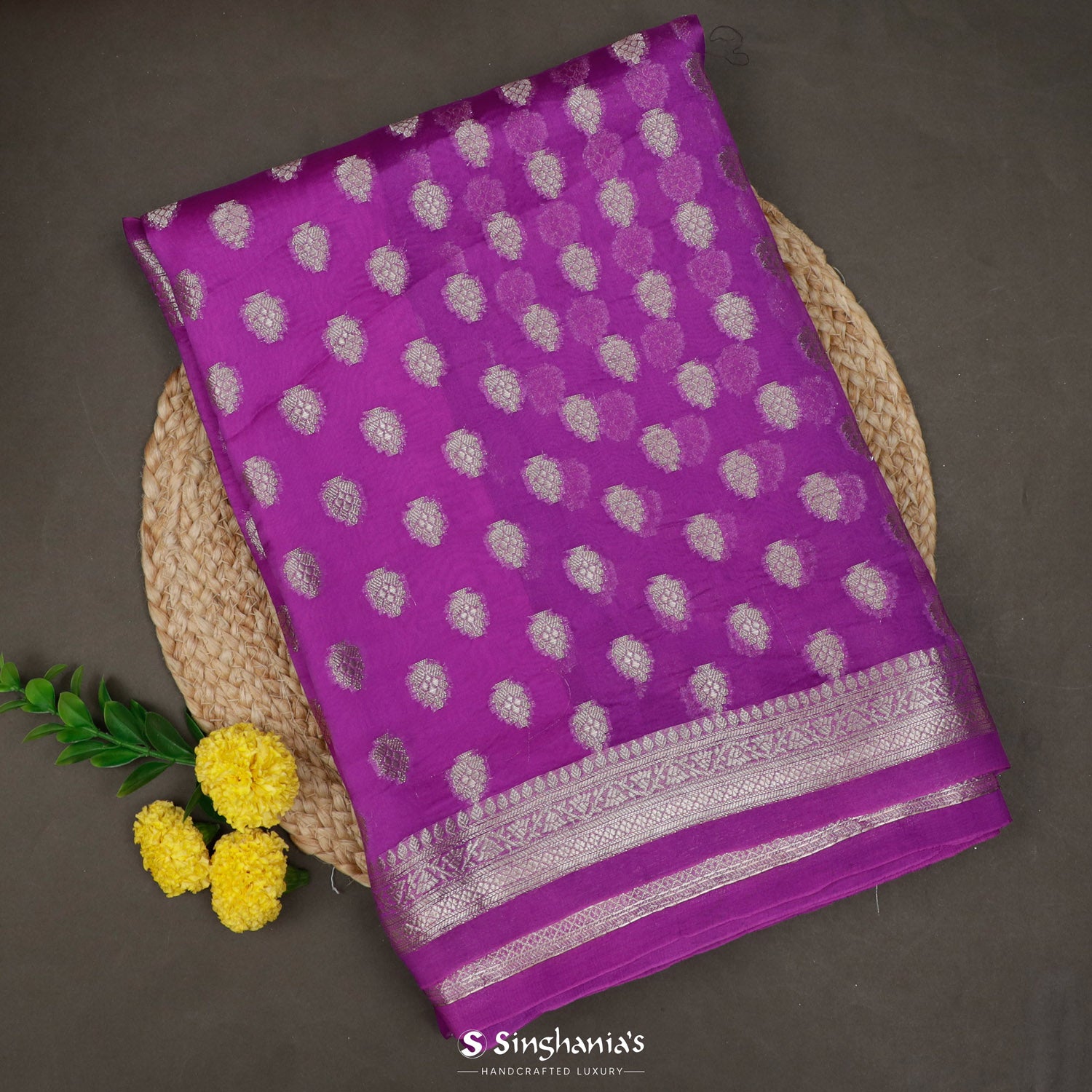 Mauveine Purple Organza Saree With Banarasi Weaving