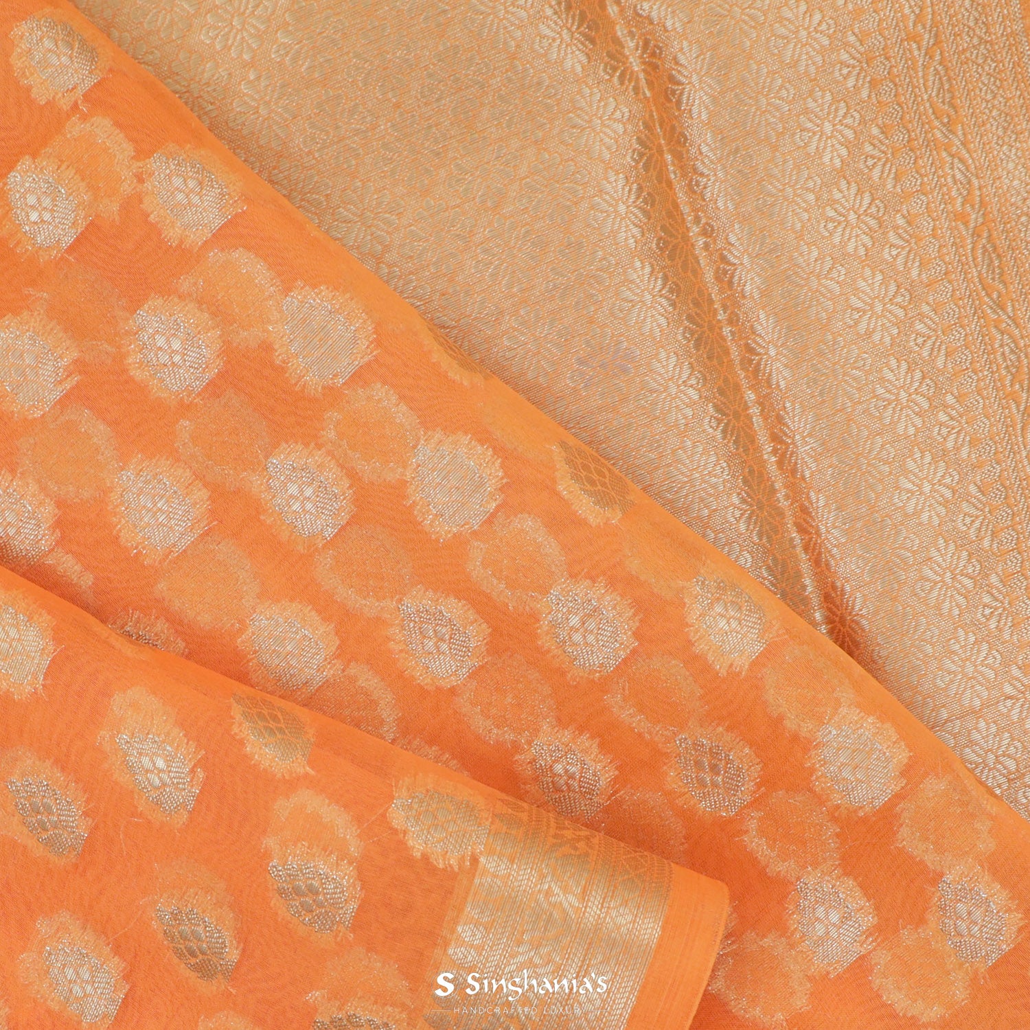 Princeton Orange Organza Saree With Banarasi Weaving