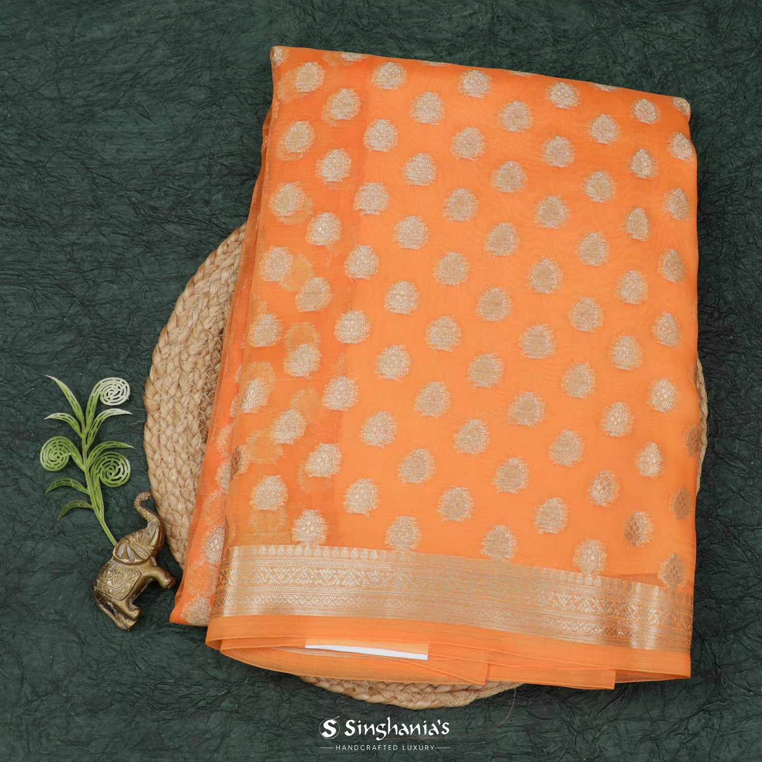 Princeton Orange Organza Saree With Banarasi Weaving