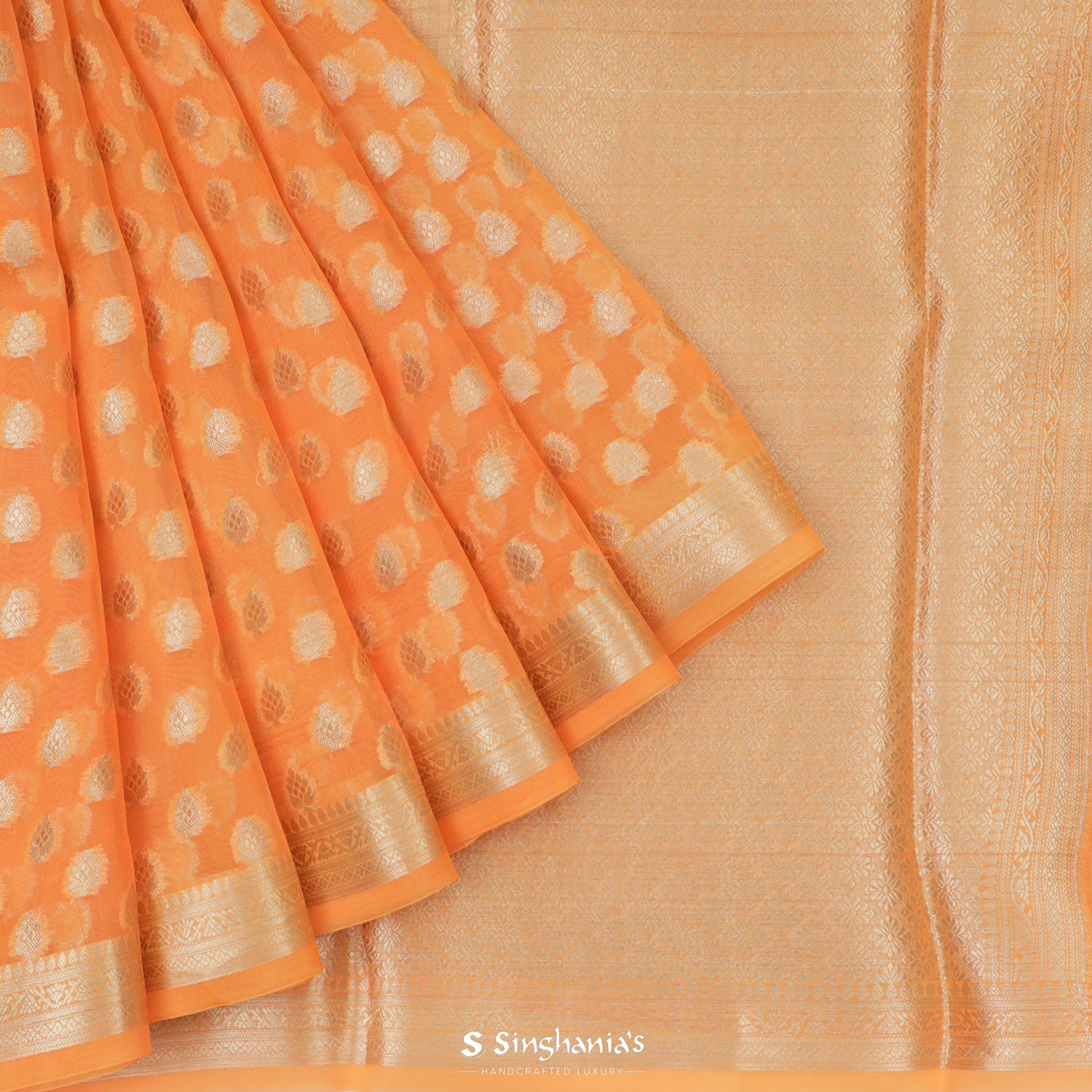 Princeton Orange Organza Saree With Banarasi Weaving