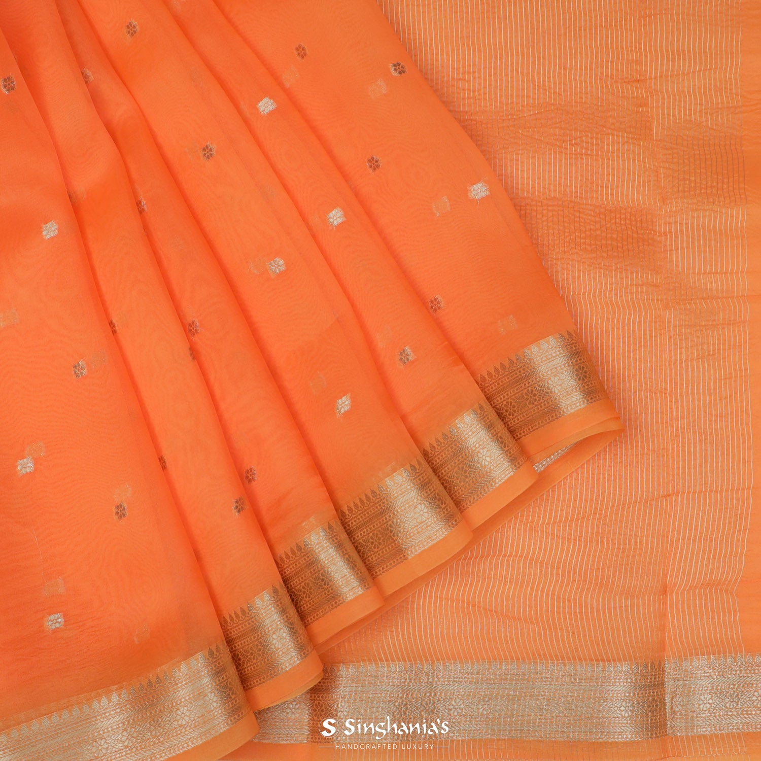 Spanish Orange Organza Saree With Banarasi Weaving