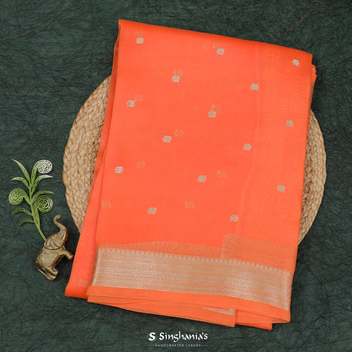 Outrageous Orange Organza Saree With Banarasi Weaving