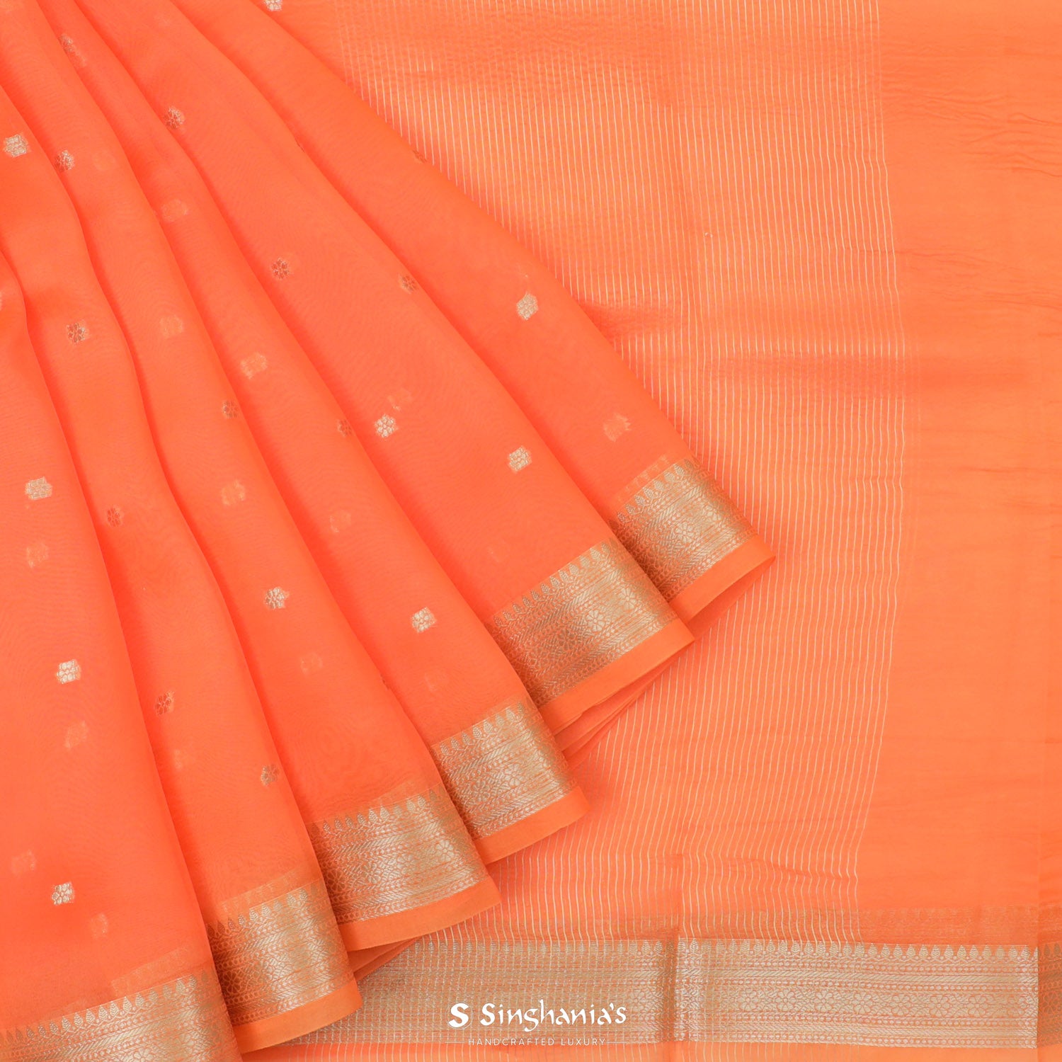 Outrageous Orange Organza Saree With Banarasi Weaving