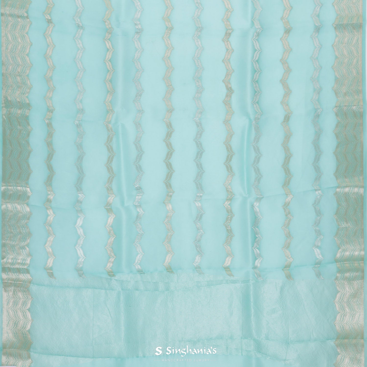 Ocean Blue Organza Saree With Banarasi Weaving