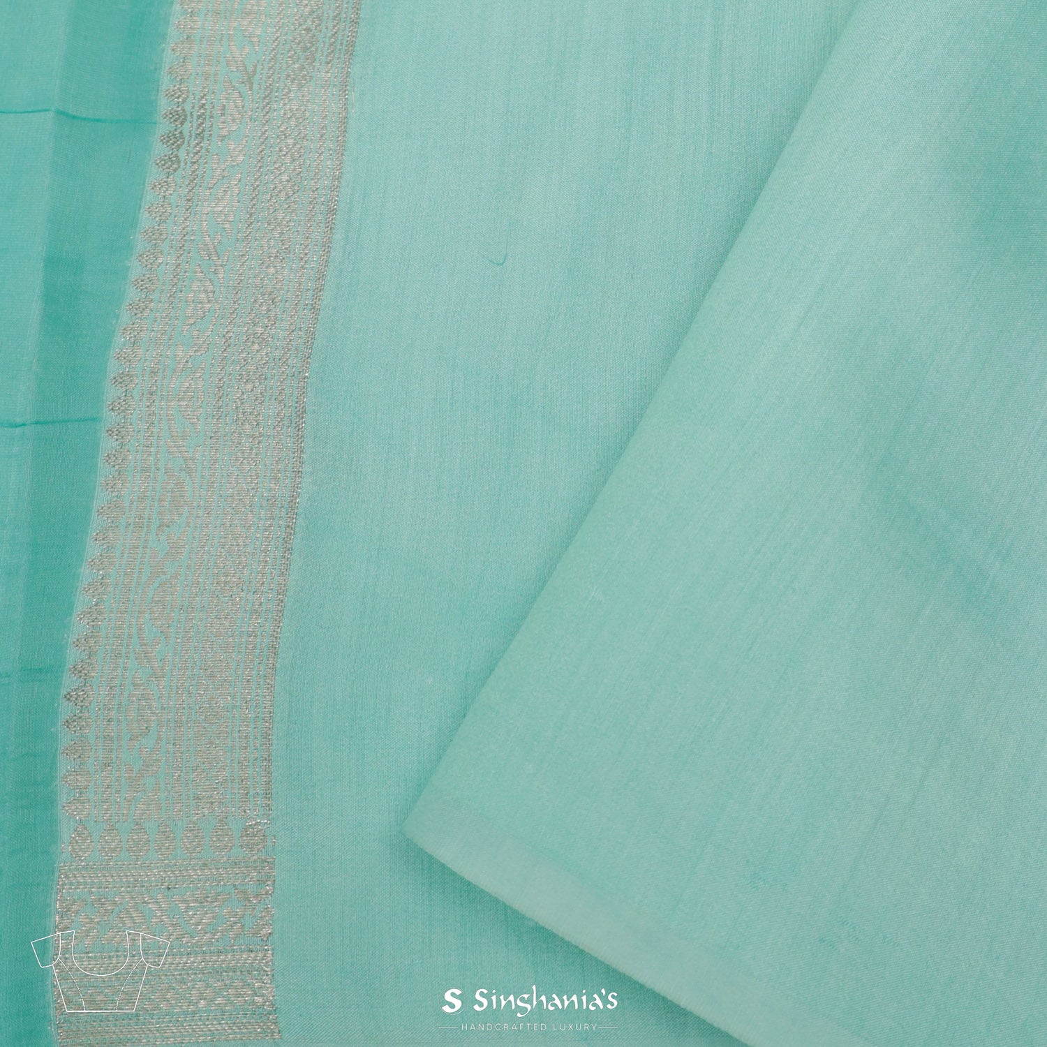 Fluorescent Blue Organza Saree With Banarasi Weaving