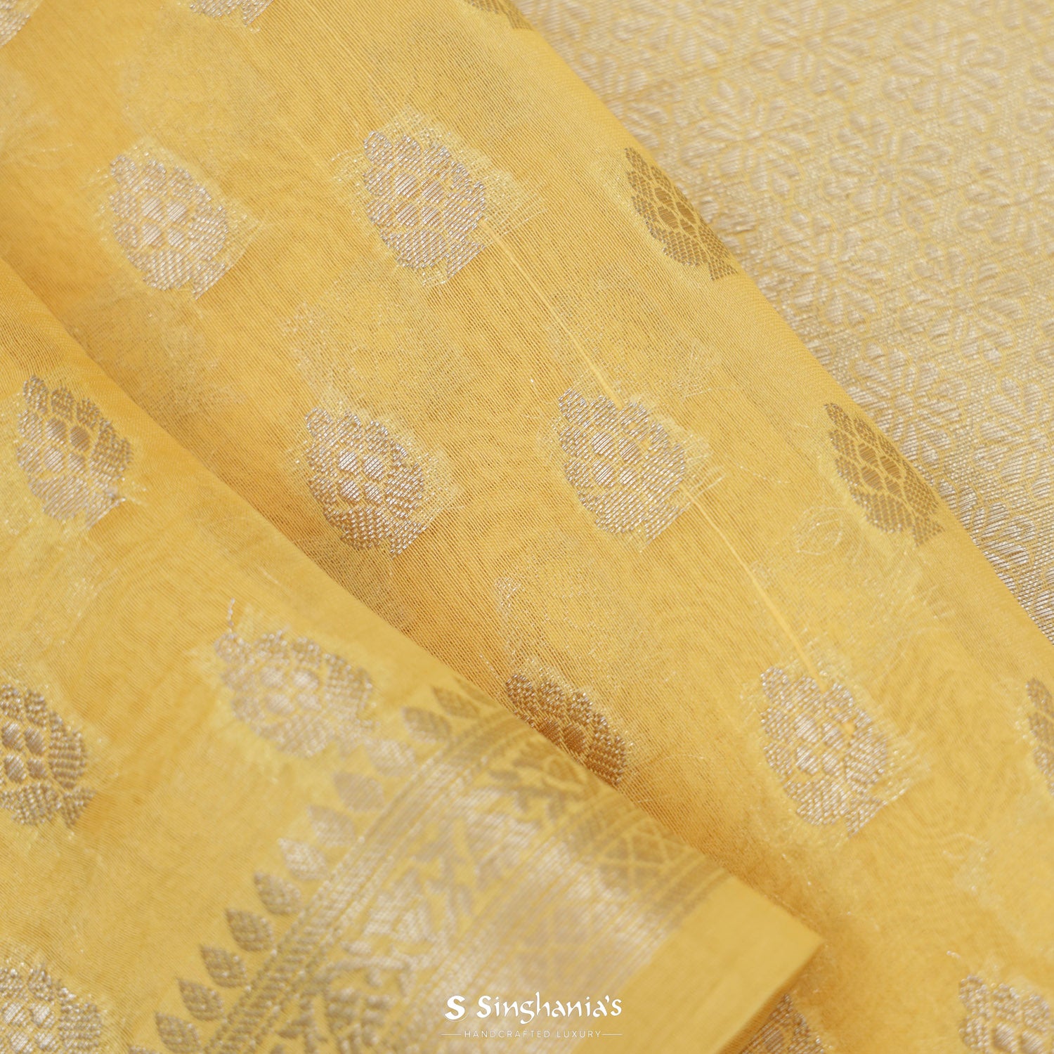 Royal Yellow Organza Saree With Banarasi Weaving