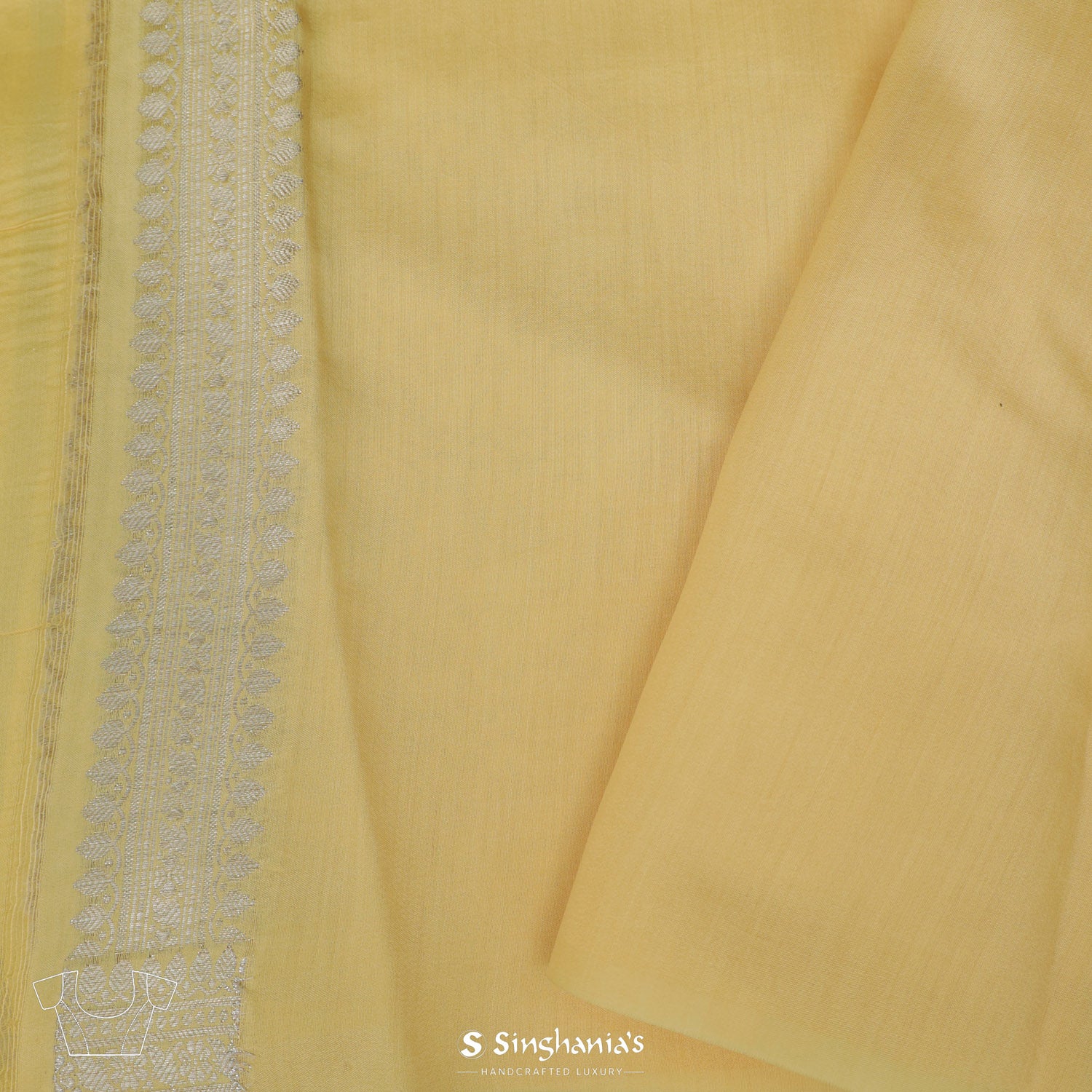 Mustard Yellow Organza Saree With Banarasi Weaving