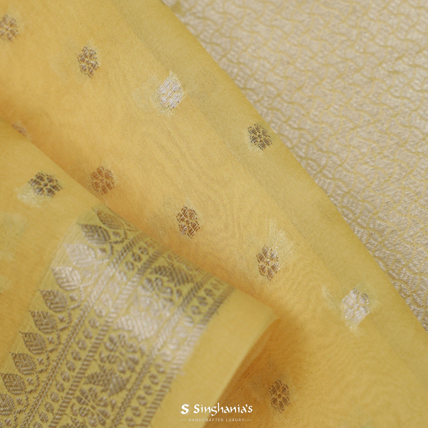Mustard Yellow Organza Saree With Banarasi Weaving