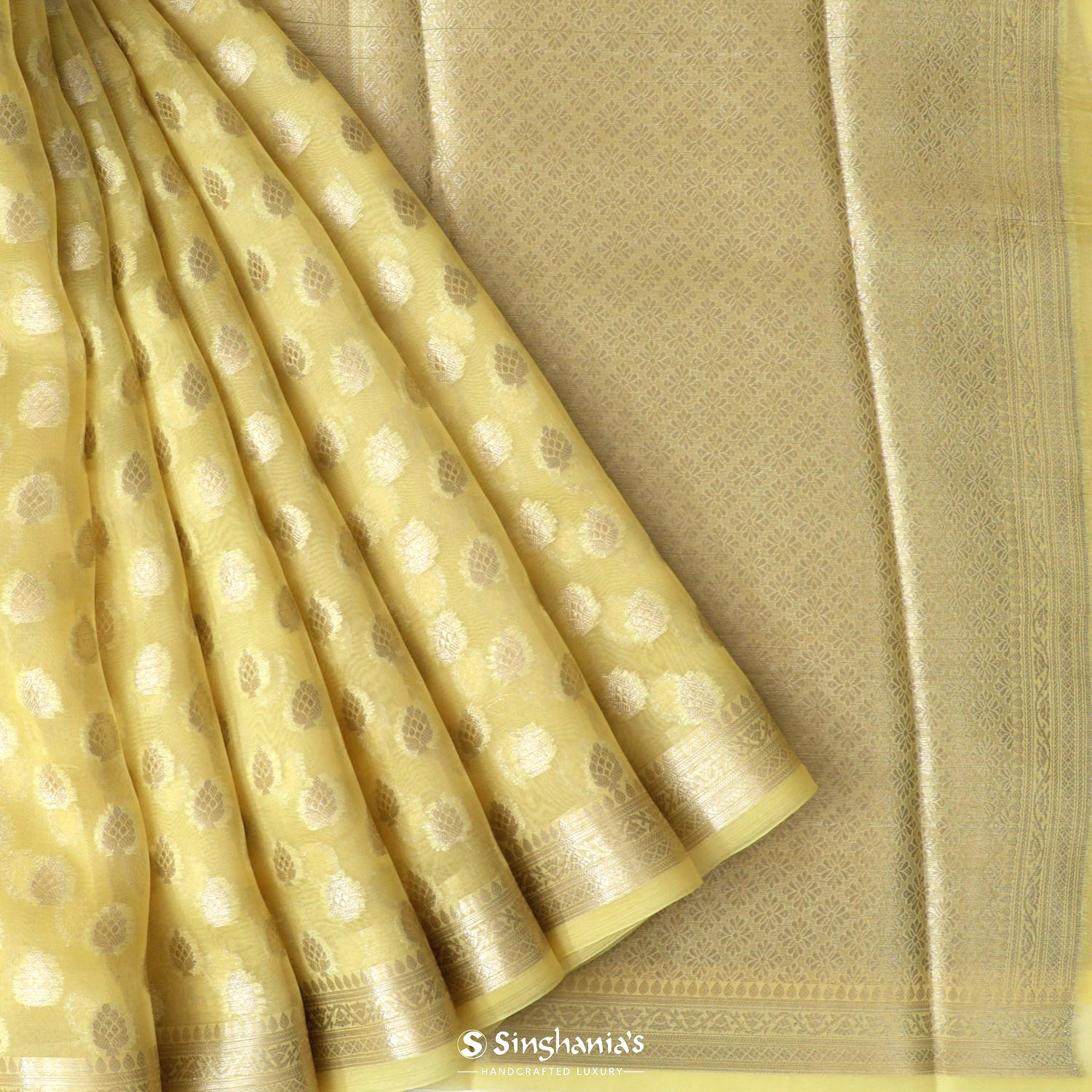 Warm Yellow Organza Saree With Banarasi Weaving