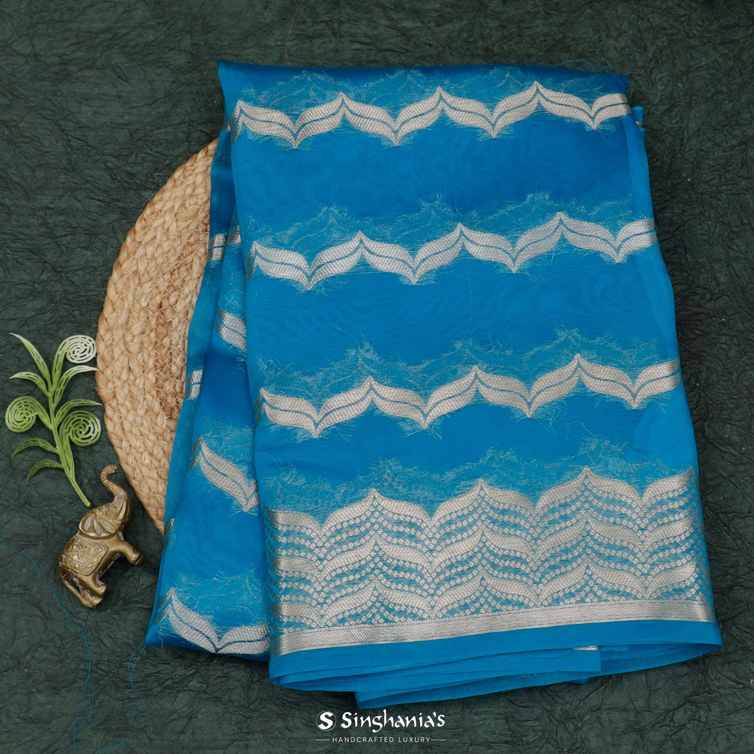 Maya Blue Organza Saree With Banarasi Weaving