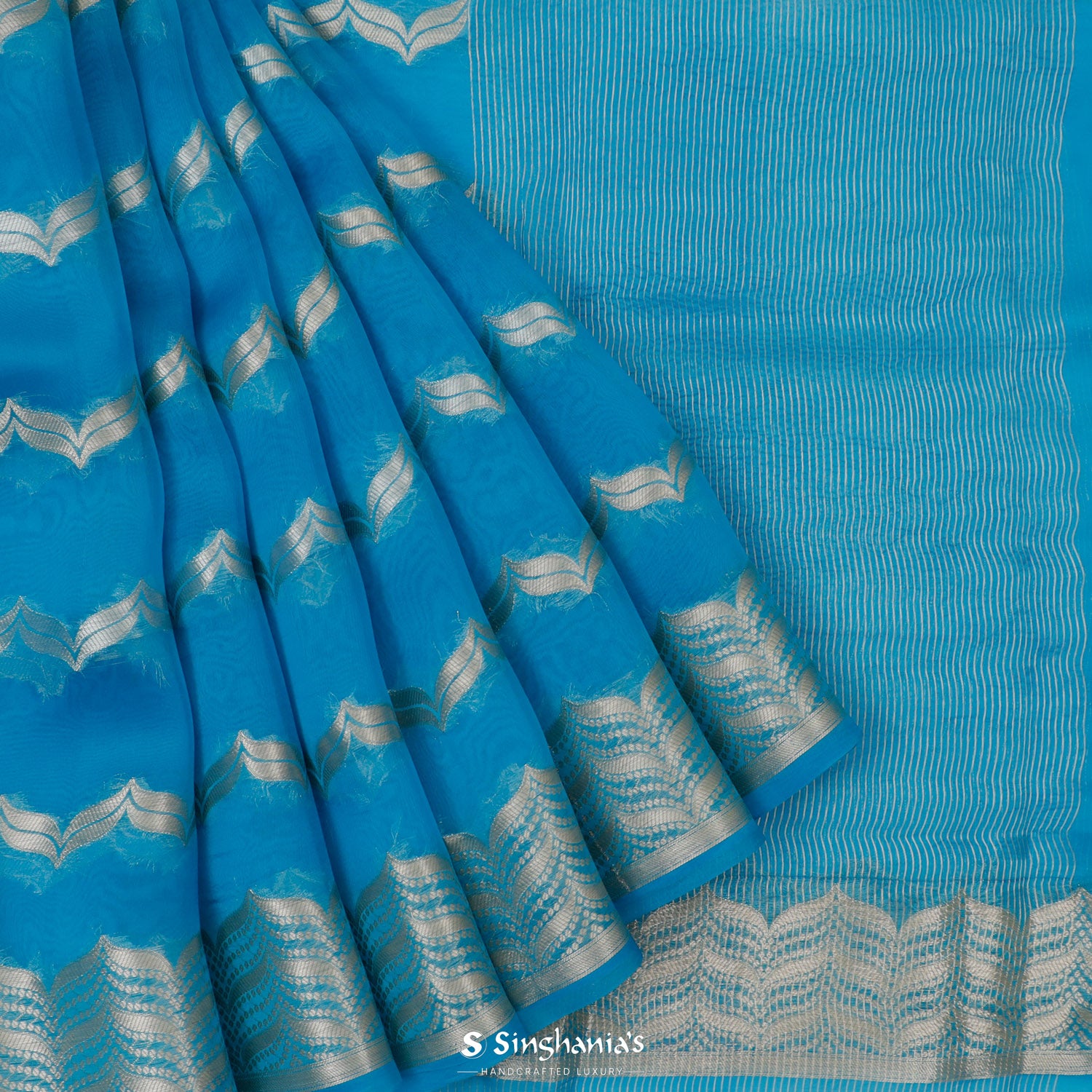 Maya Blue Organza Saree With Banarasi Weaving