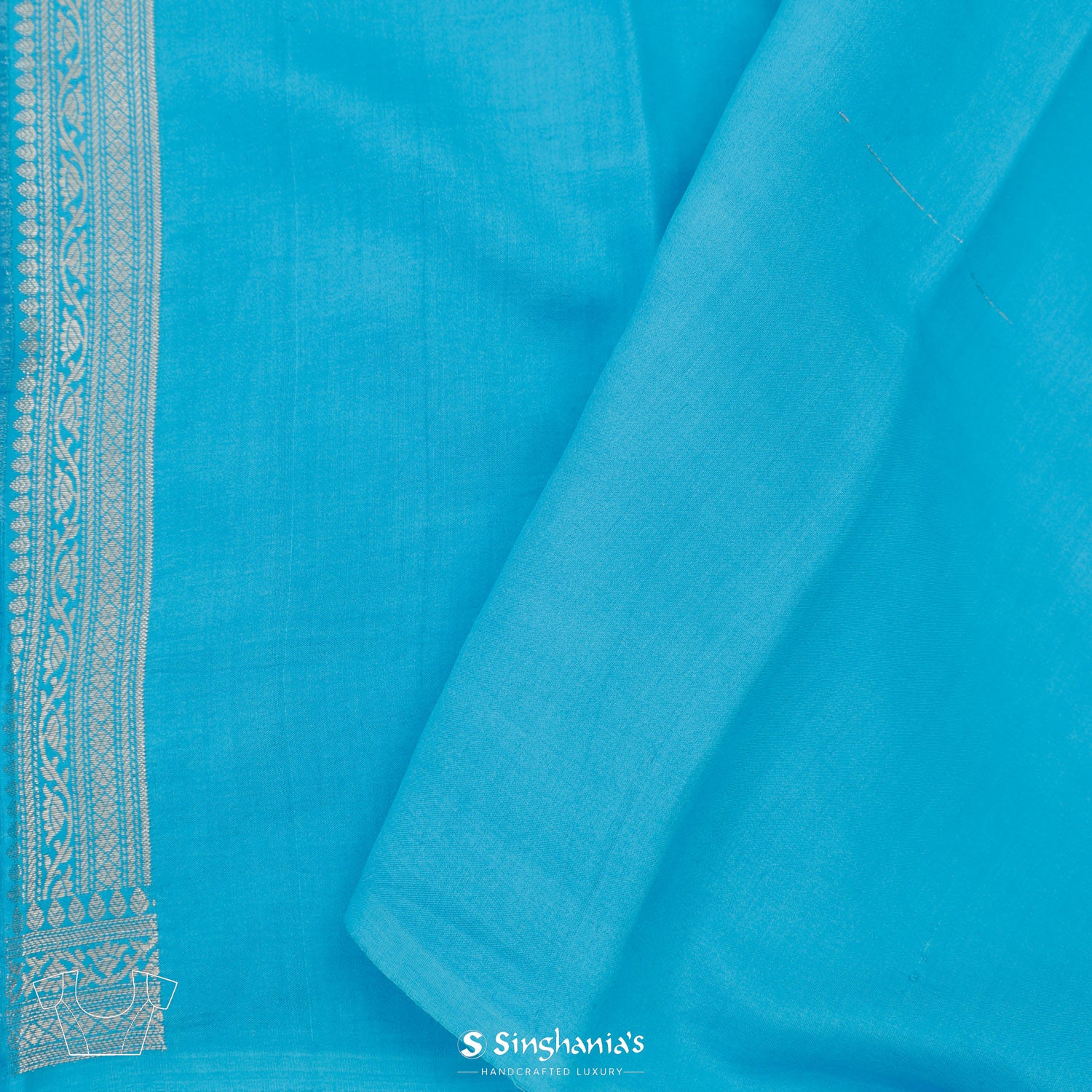 Azure Blue Organza Saree With Floral Banarasi Buttis