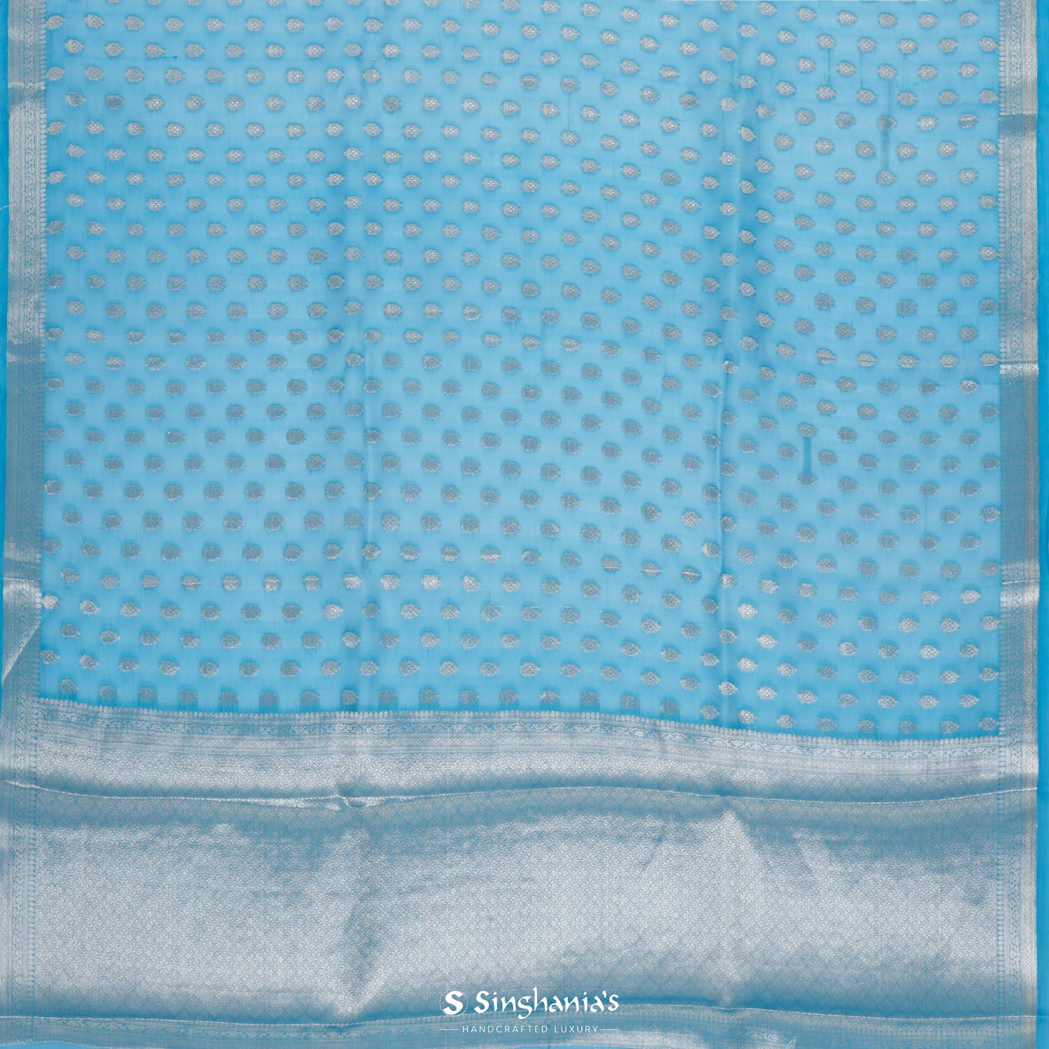 Carolina Blue Organza Saree With Banarasi Weaving