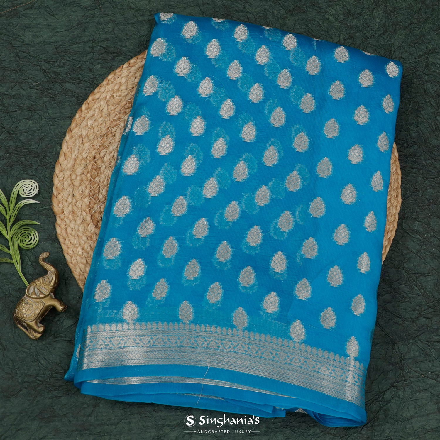 Carolina Blue Organza Saree With Banarasi Weaving