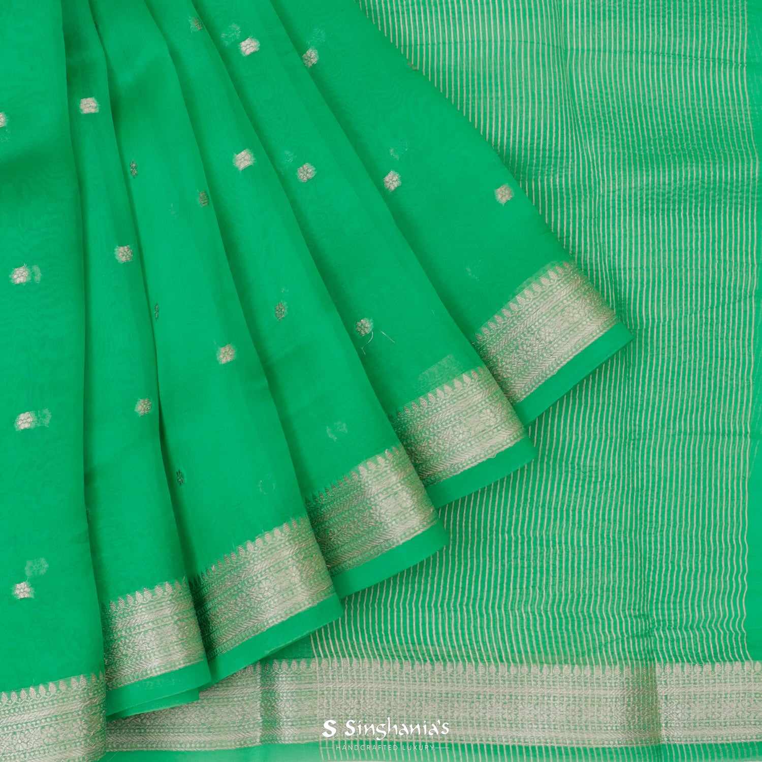 Emerald Green Organza Saree With Banarasi Weaving