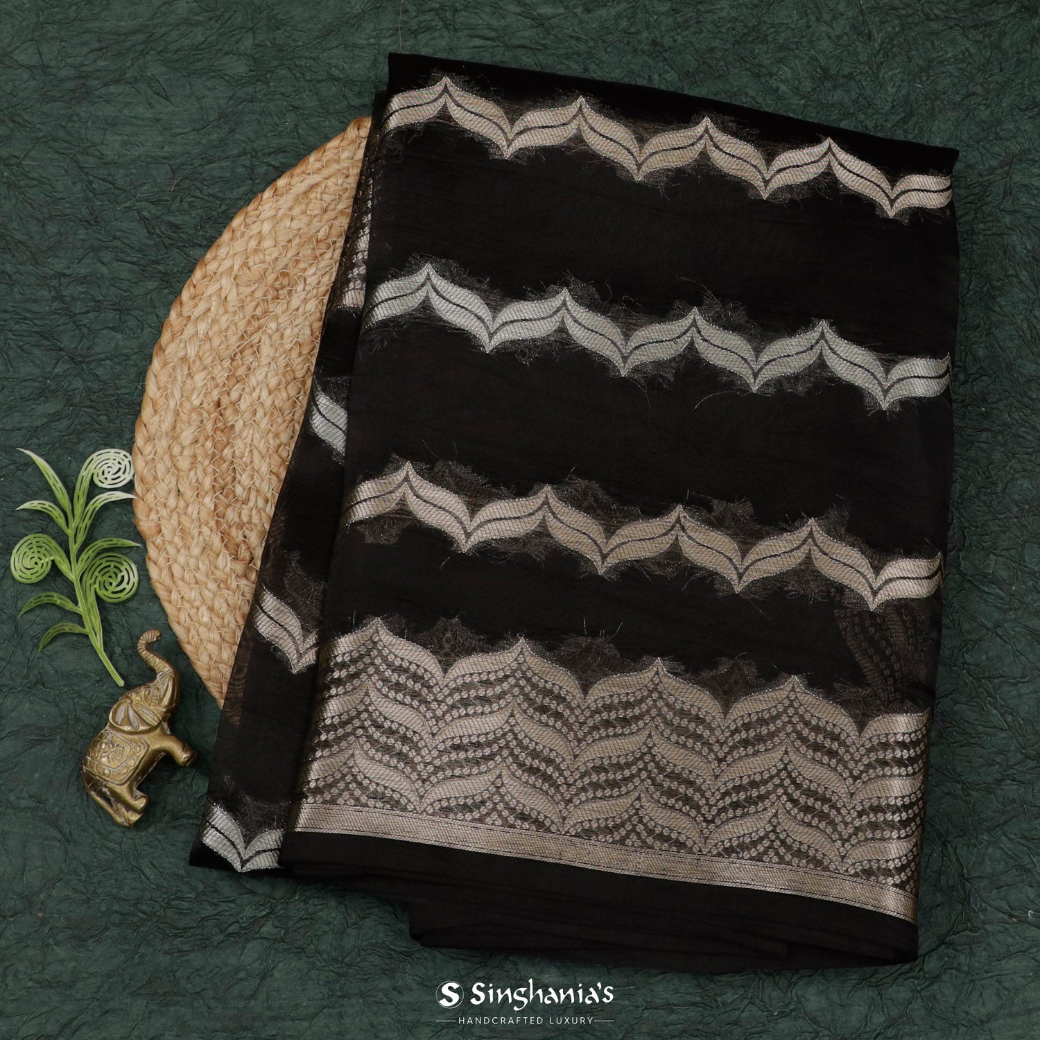 Neutral Black Organza Saree With Banarasi Weaving