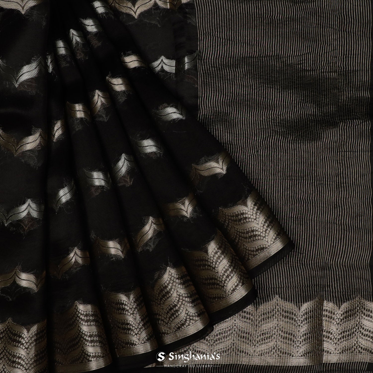 Neutral Black Organza Saree With Banarasi Weaving