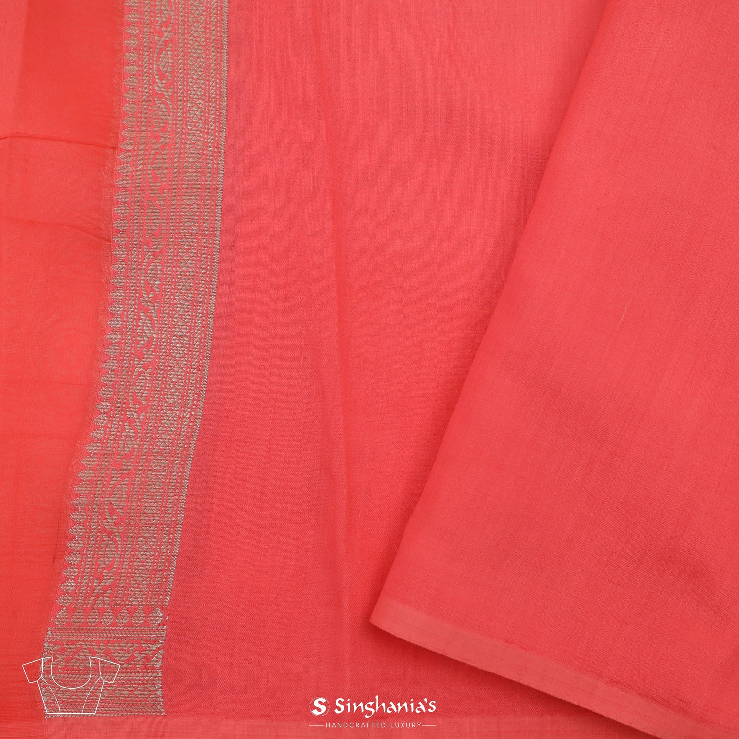 Dark Coral Organza Saree With Banarasi Weaving