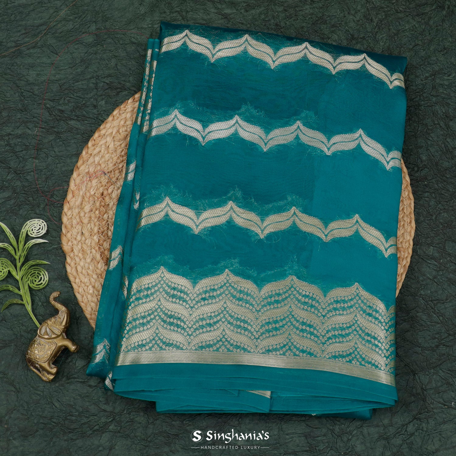 Blue Sapphire Organza Saree With Banarasi Weaving