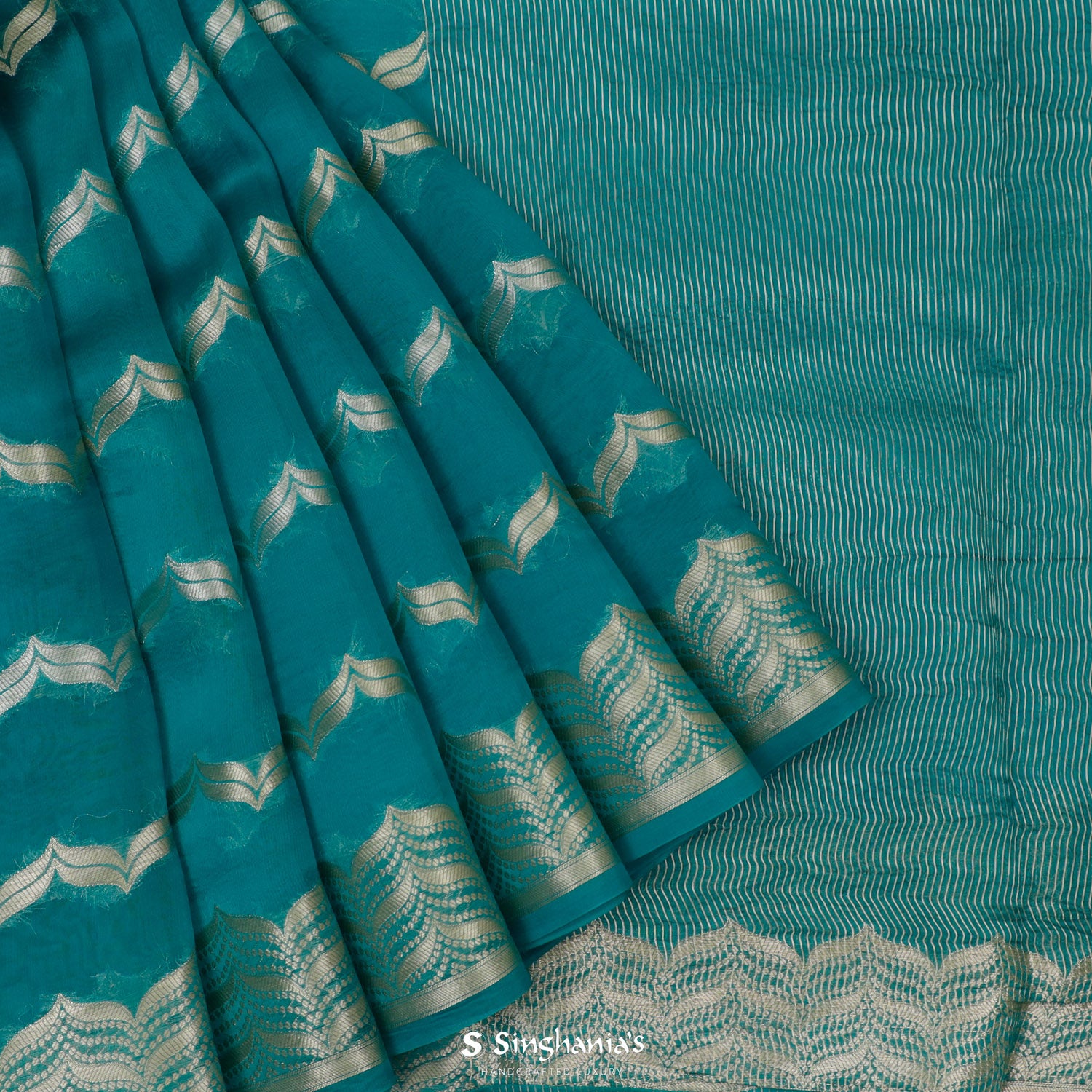Blue Sapphire Organza Saree With Banarasi Weaving